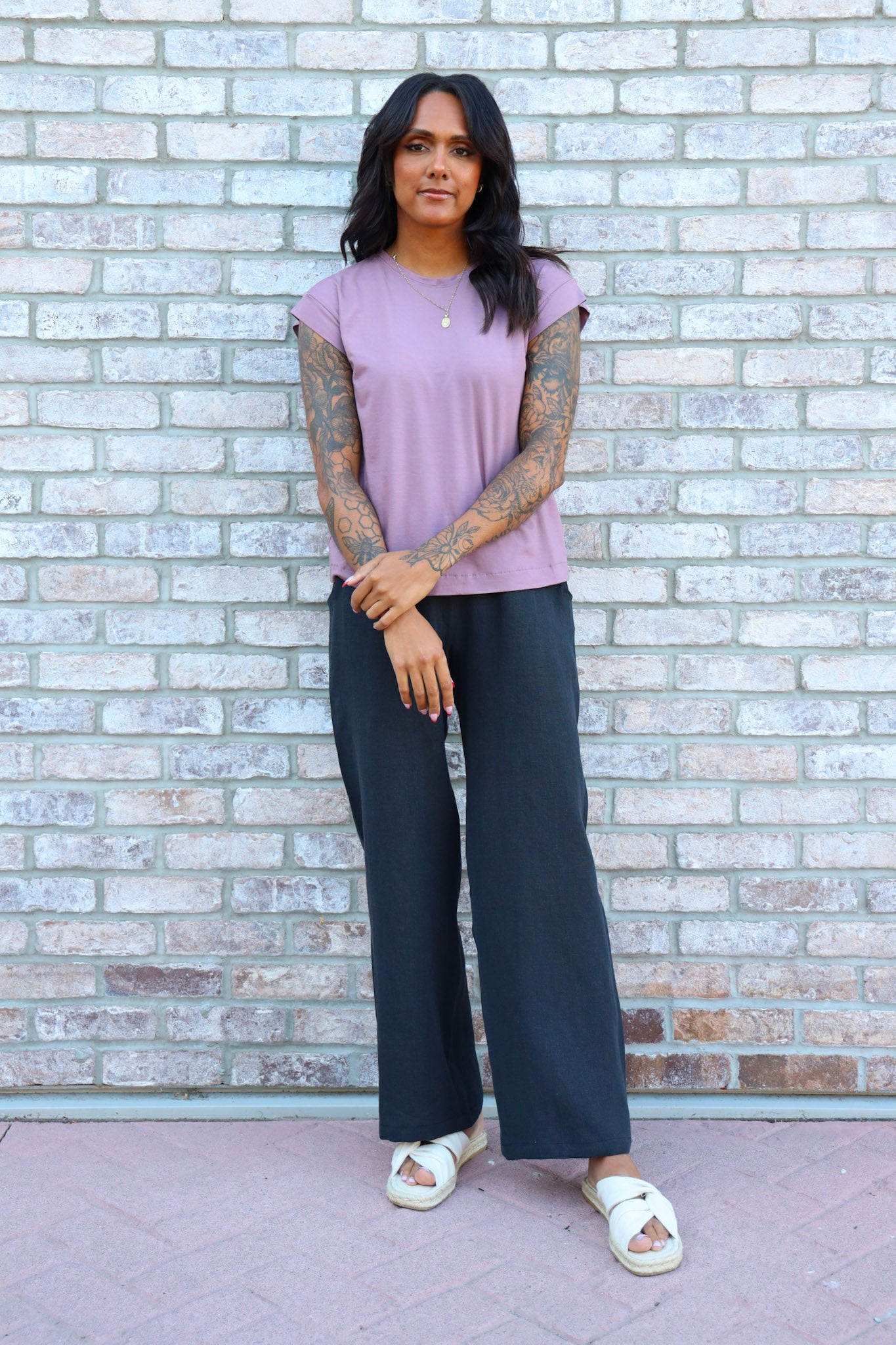 The Belle - Wide Leg Slacks - Hemp