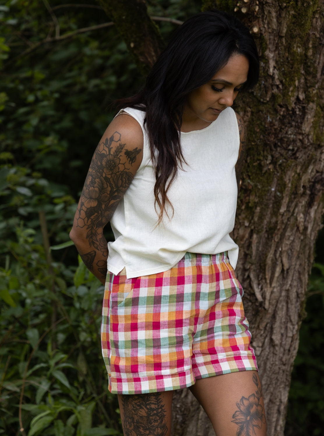 Marketplace - M - Cuff Shorts - Linen - Orchard Check