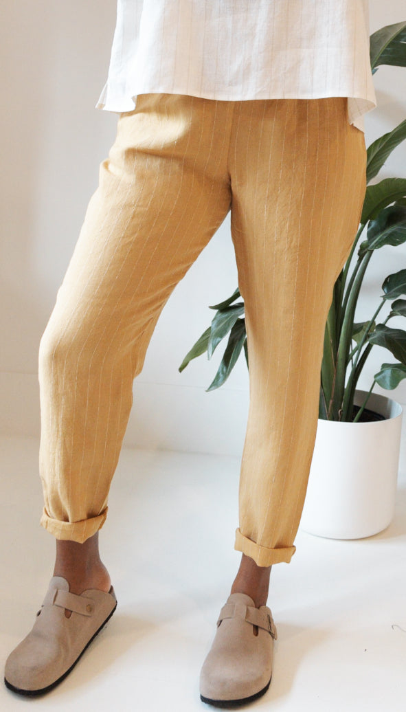 Marketplace - L - The Slacks - Linen - Ochre Stripe