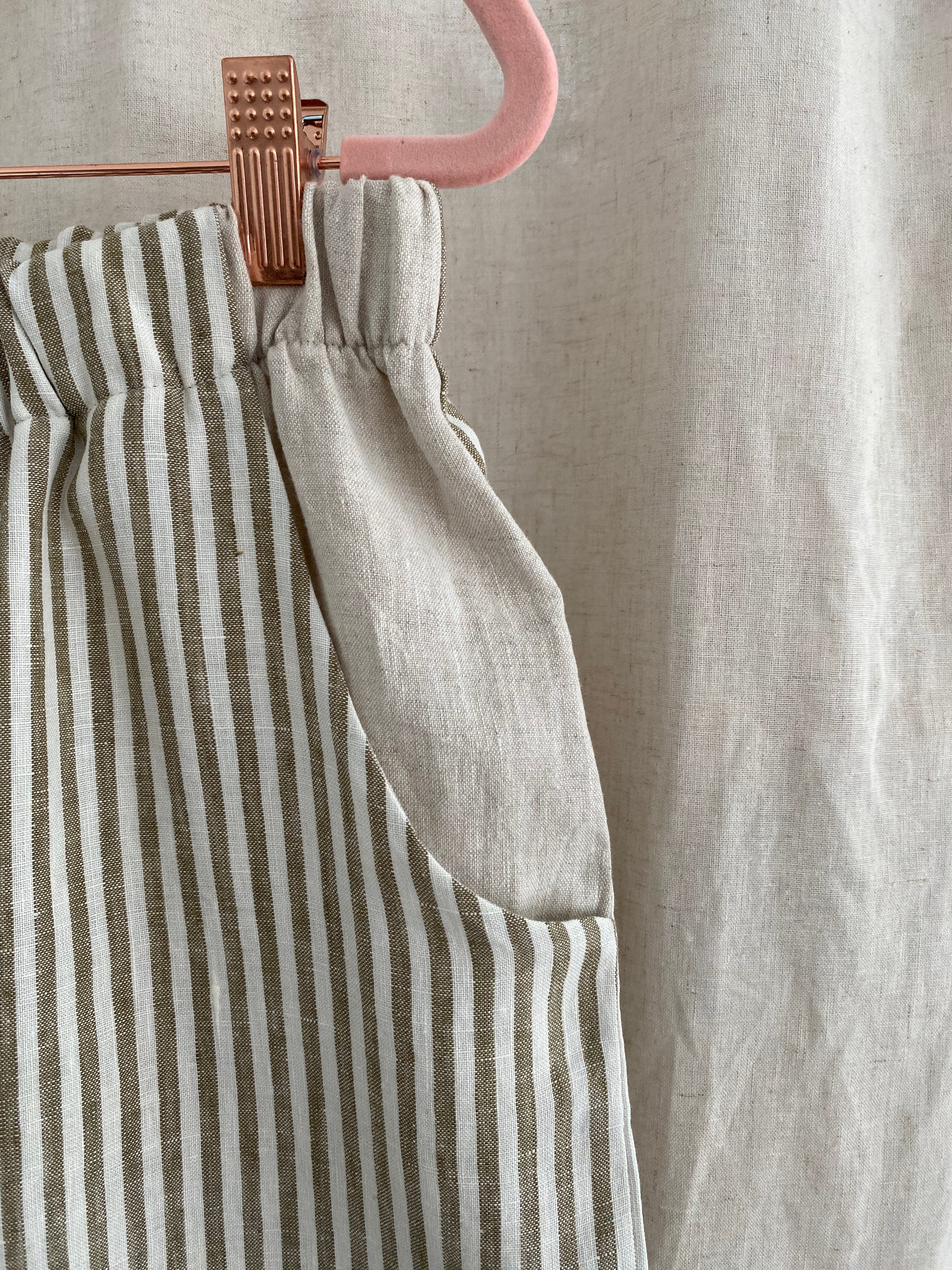 The Belle - Wide Leg Slacks - Linen Checks &  Stripe