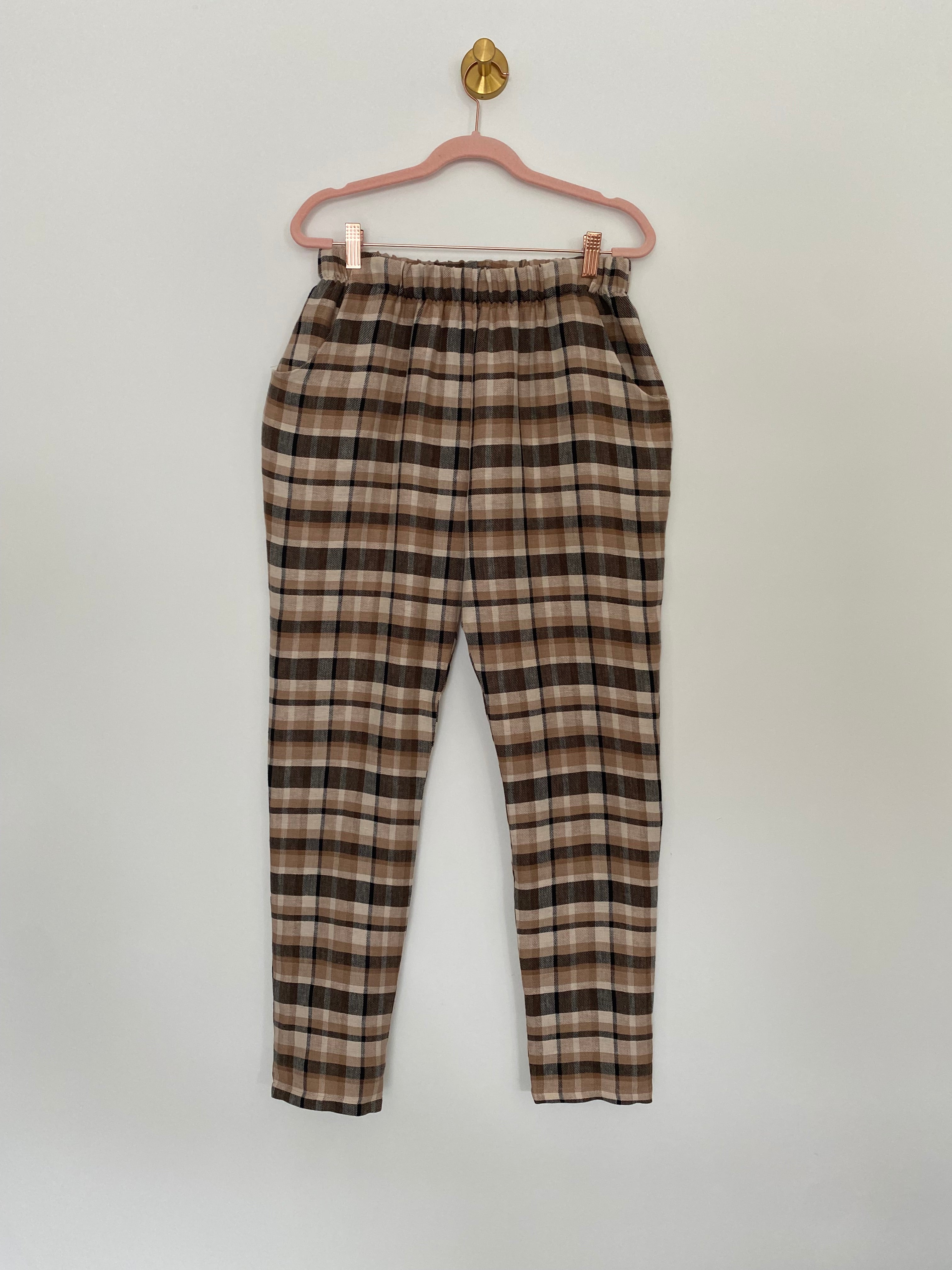 Marketplace - M - Brown Check Linen Organic Cotton - Slacks