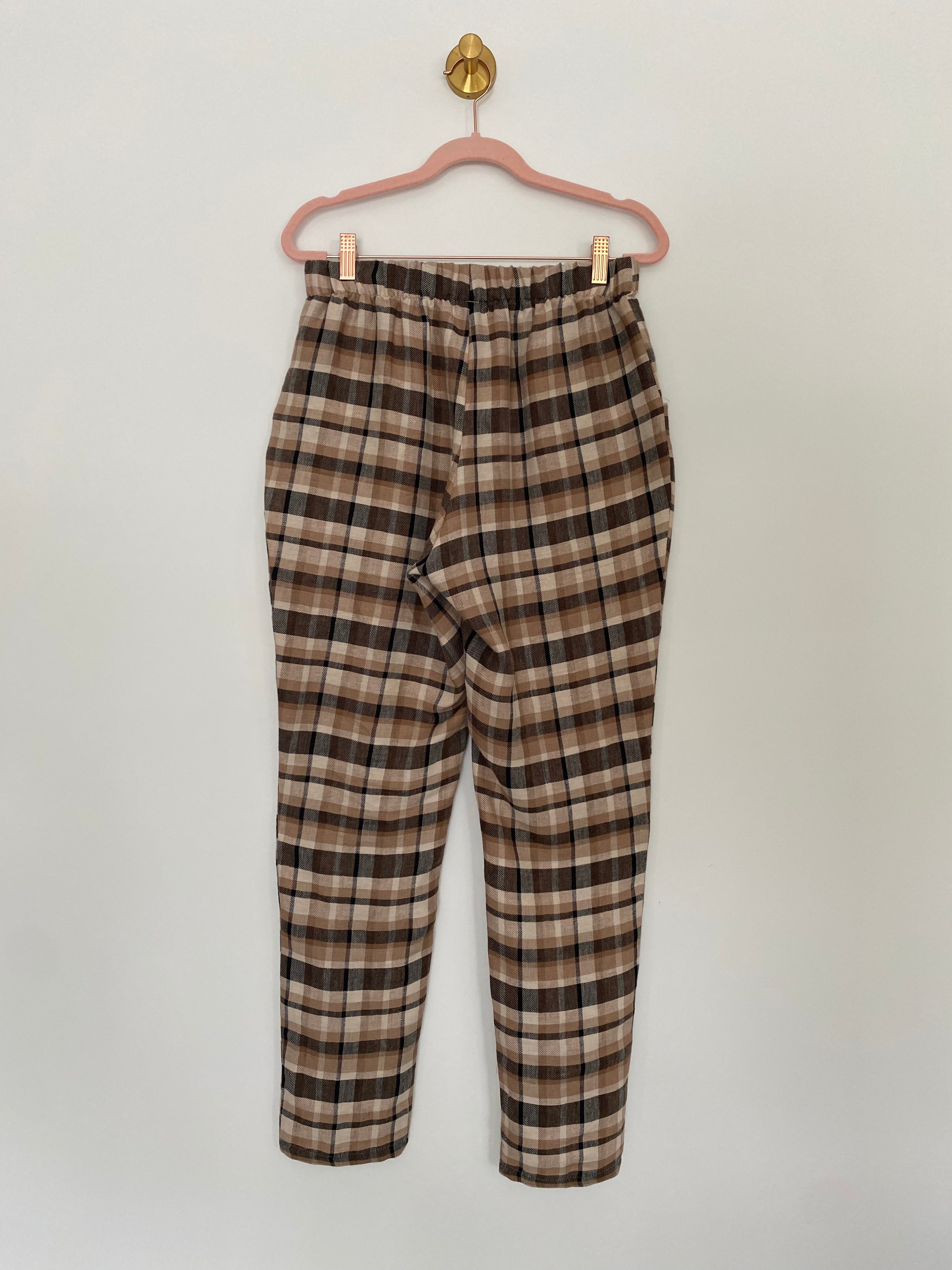 Marketplace - M - Brown Check Linen Organic Cotton - Slacks