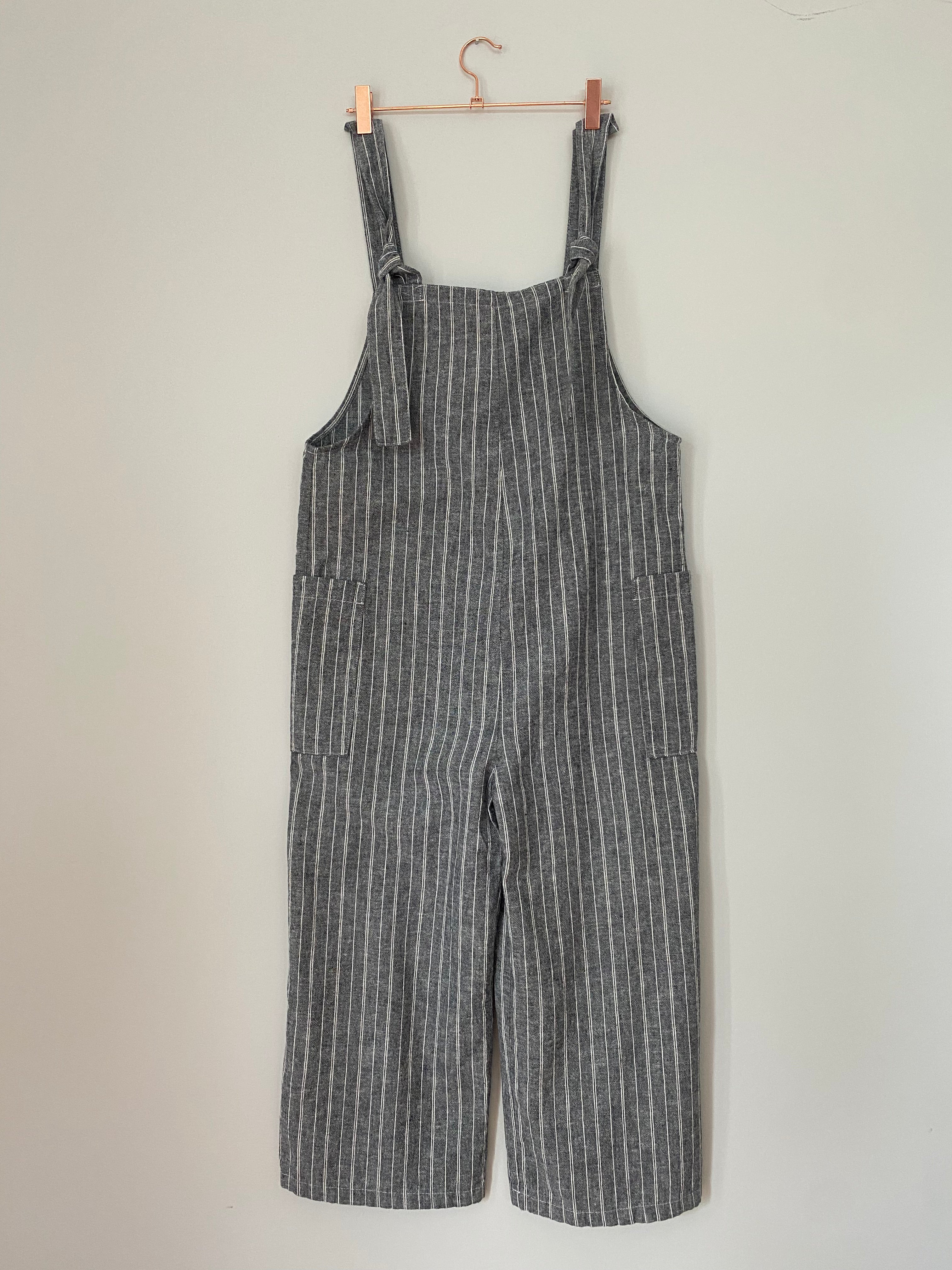 Marketplace - S - Pedal Pusher Dungaree - Hemp Organic Cotton - Charcoal Stripe