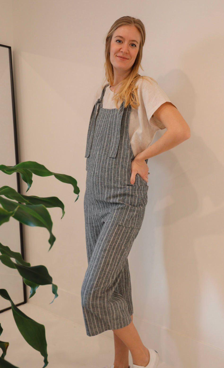 Marketplace - S - Pedal Pusher Dungaree - Hemp Organic Cotton - Charcoal Stripe