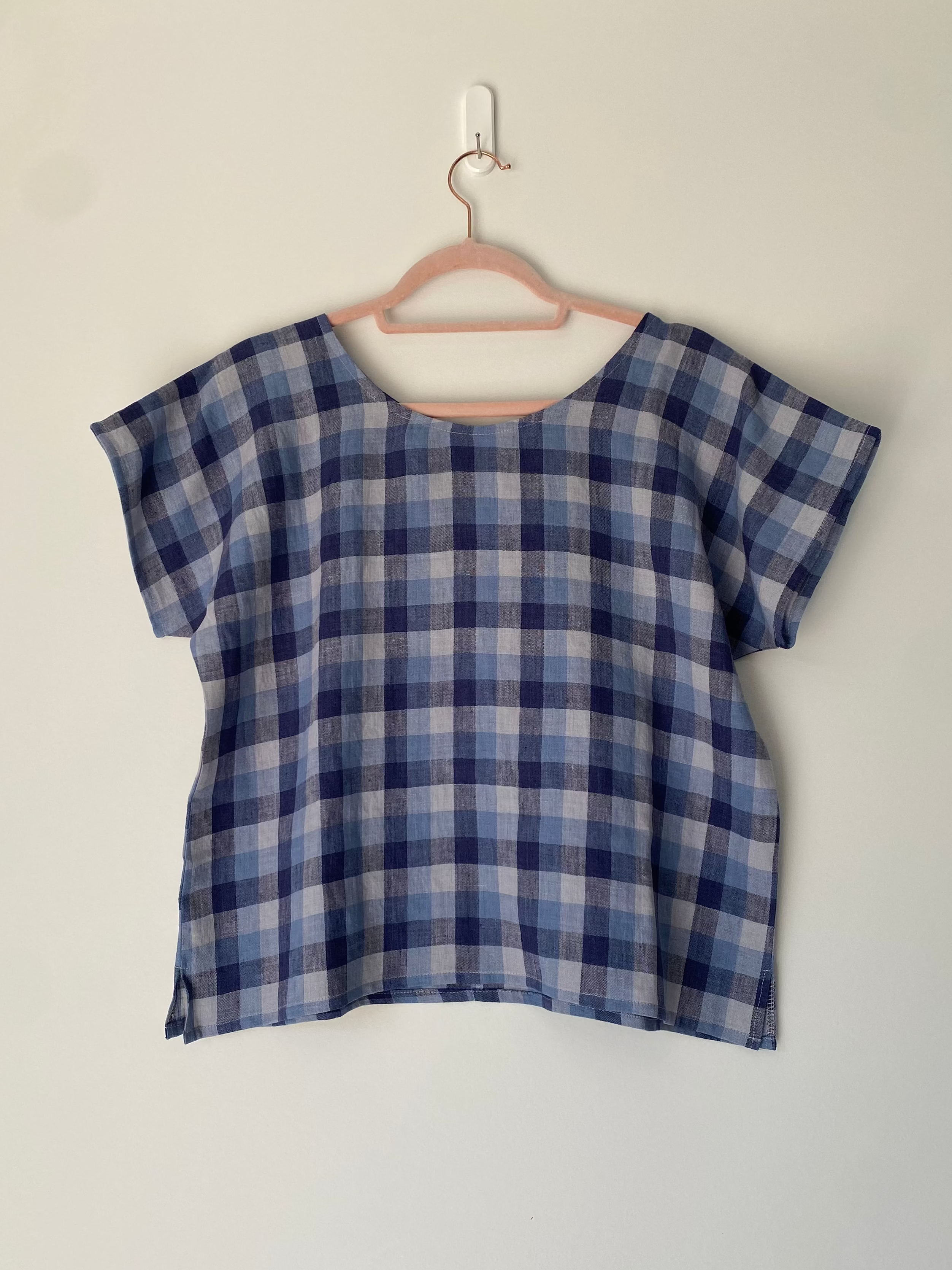 Marketplace - XS - Box Top - Linen - Blue Check