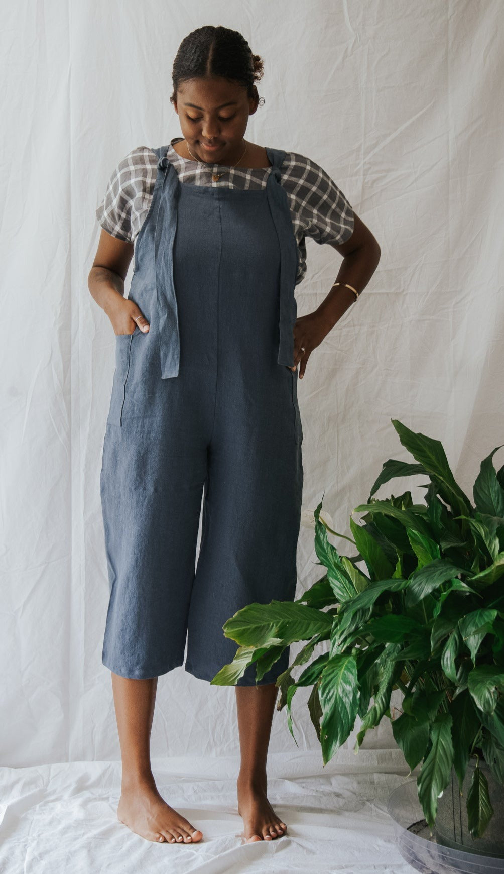 The Dungaree  Pedal Pushers - Antique Linen