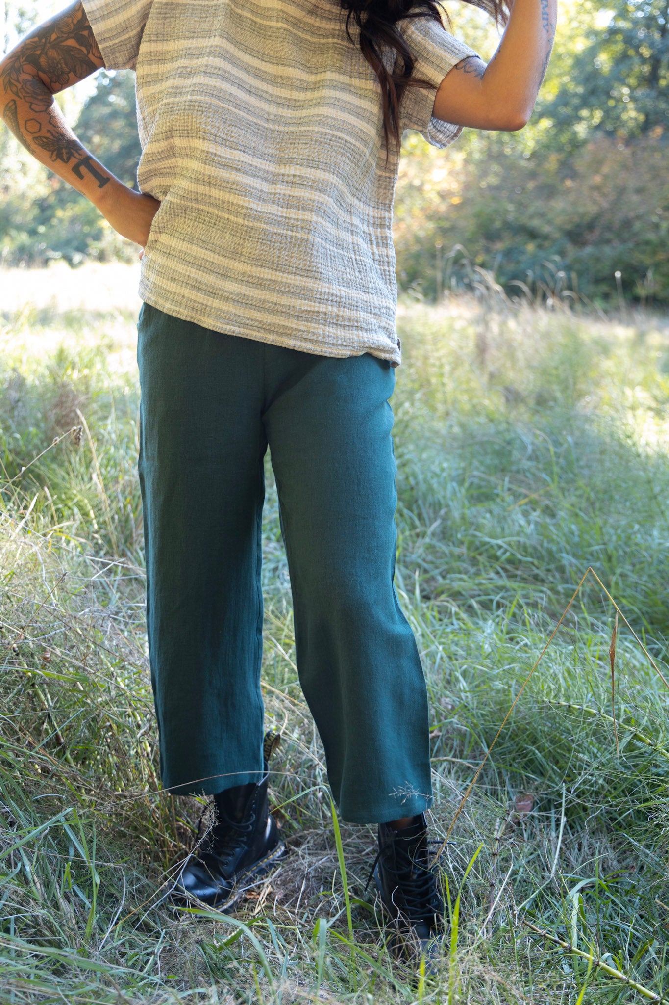 The Wanderer Wide Leg Slacks - Heavy Linen Twill