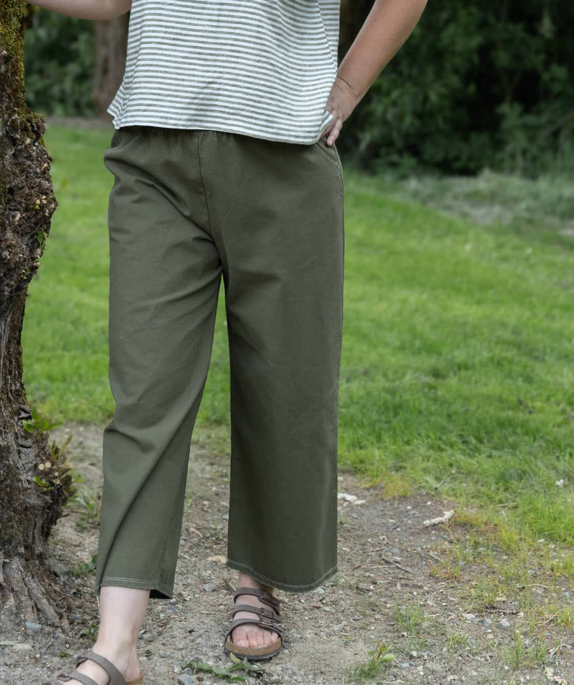 Marketplace - Large - Wanderer Wide Leg Slacks  - Cotton Canvas - Olive