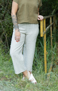 Marketplace - 2X - Wanderer Wide Leg Slacks - Linen - Olive Stripe