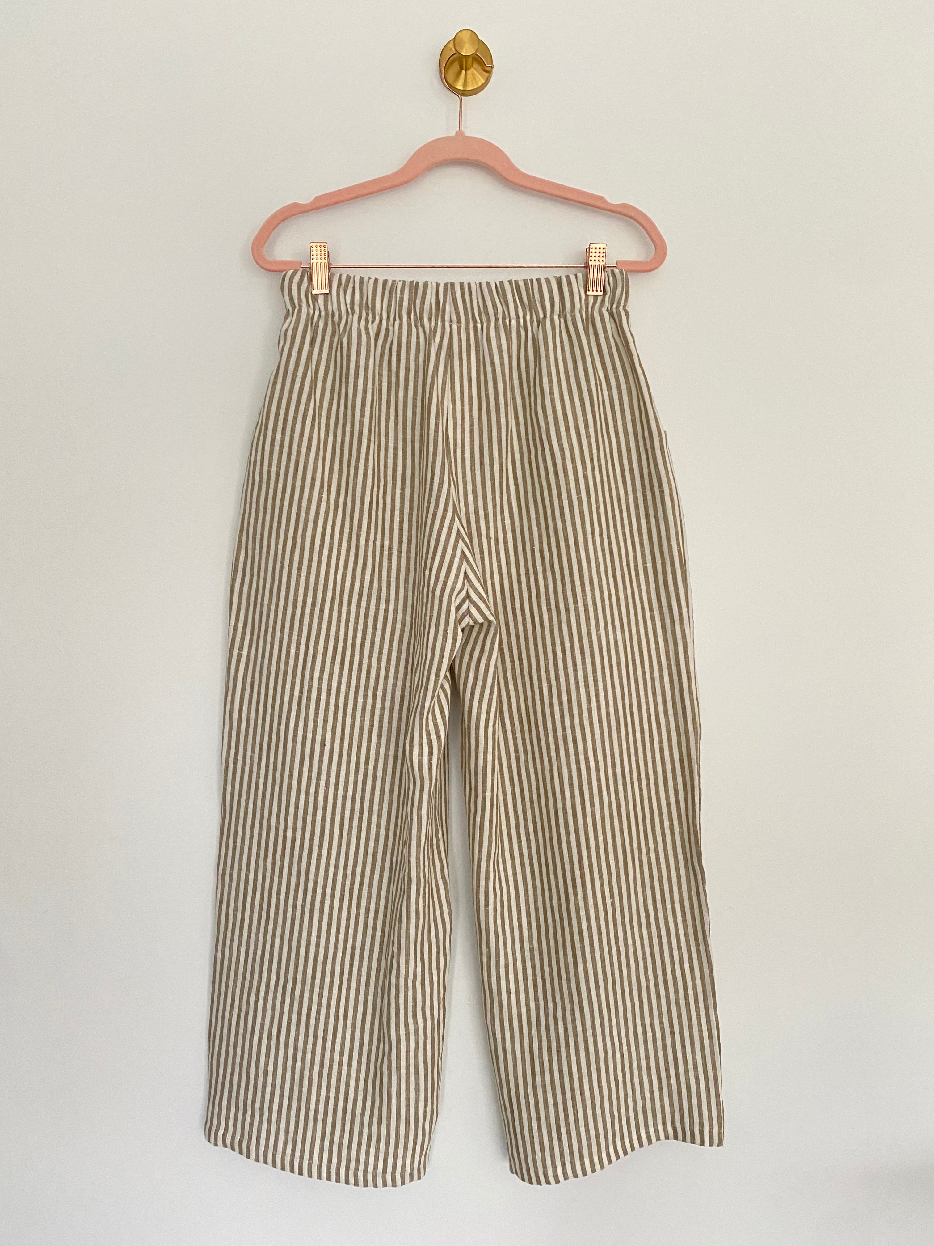 Marketplace - XS - Wanderer Wide Leg Slacks - Linen -  Olive Stripe