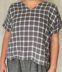 Marketplace - XL - V Neck Box Top - Linen - Grey Check