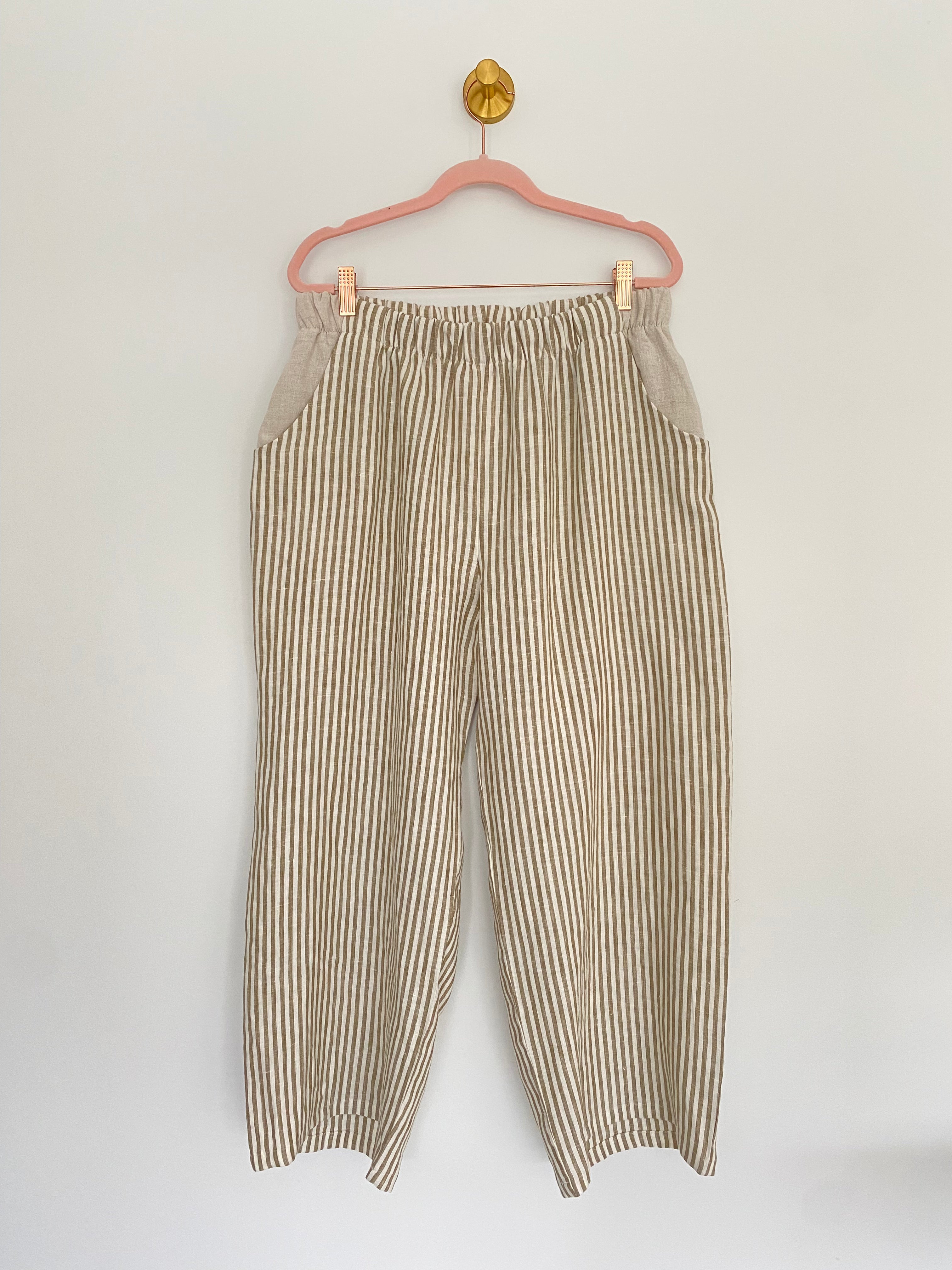 Marketplace - 2X - Wanderer Wide Leg Slacks - Linen - Olive Stripe