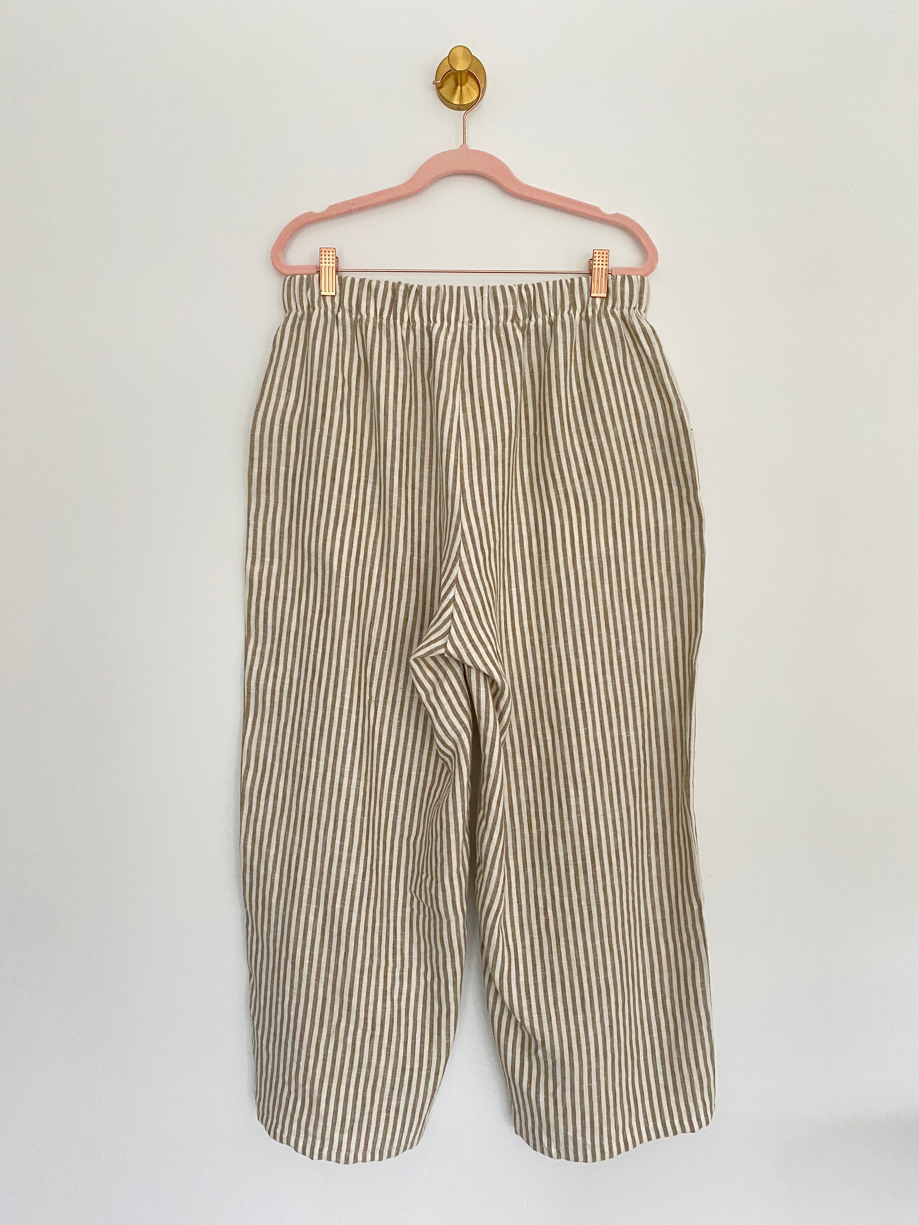 Marketplace - 2X - Wanderer Wide Leg Slacks - Linen - Olive Stripe