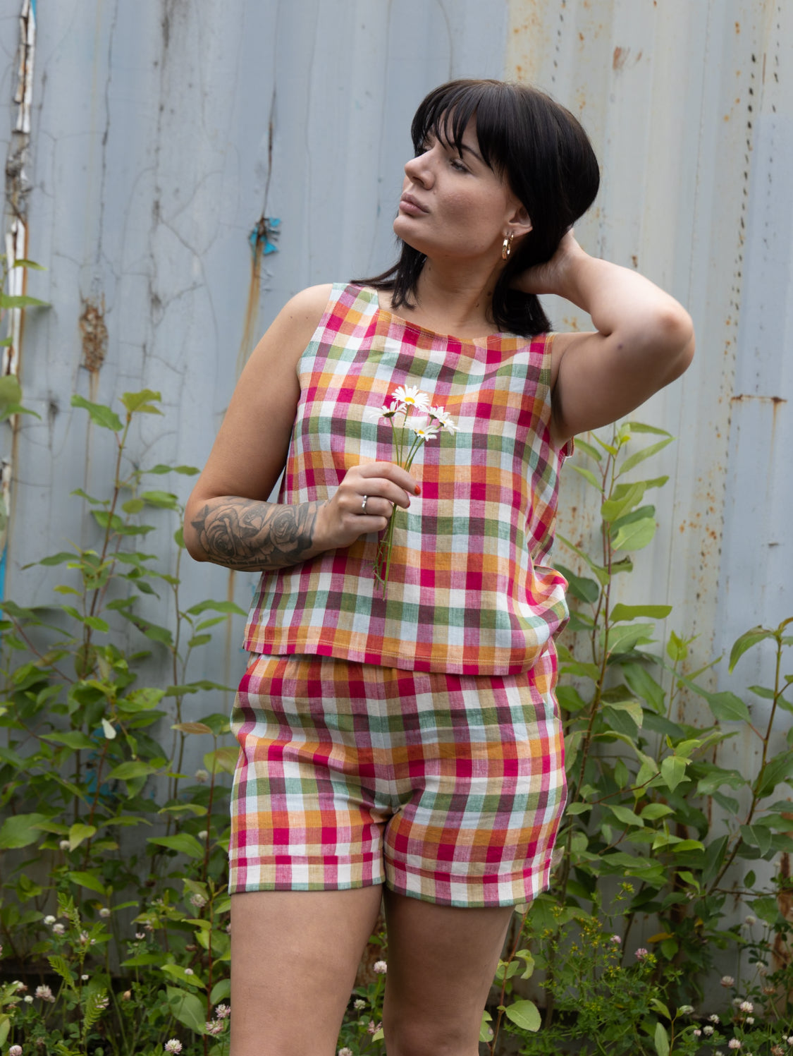 Marketplace - Large - Tank Top - Linen - Orchard Check