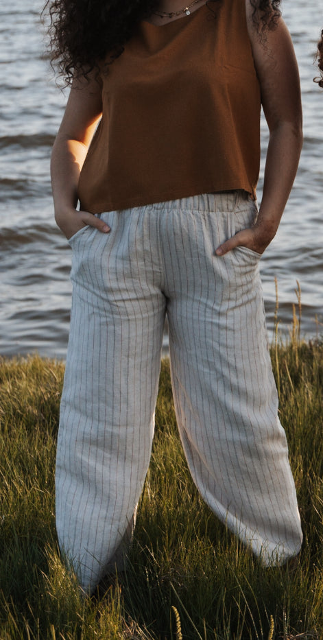 Marketplace - Medium - Wanderer Wide Leg Slacks - Linen - Pottery Stripe