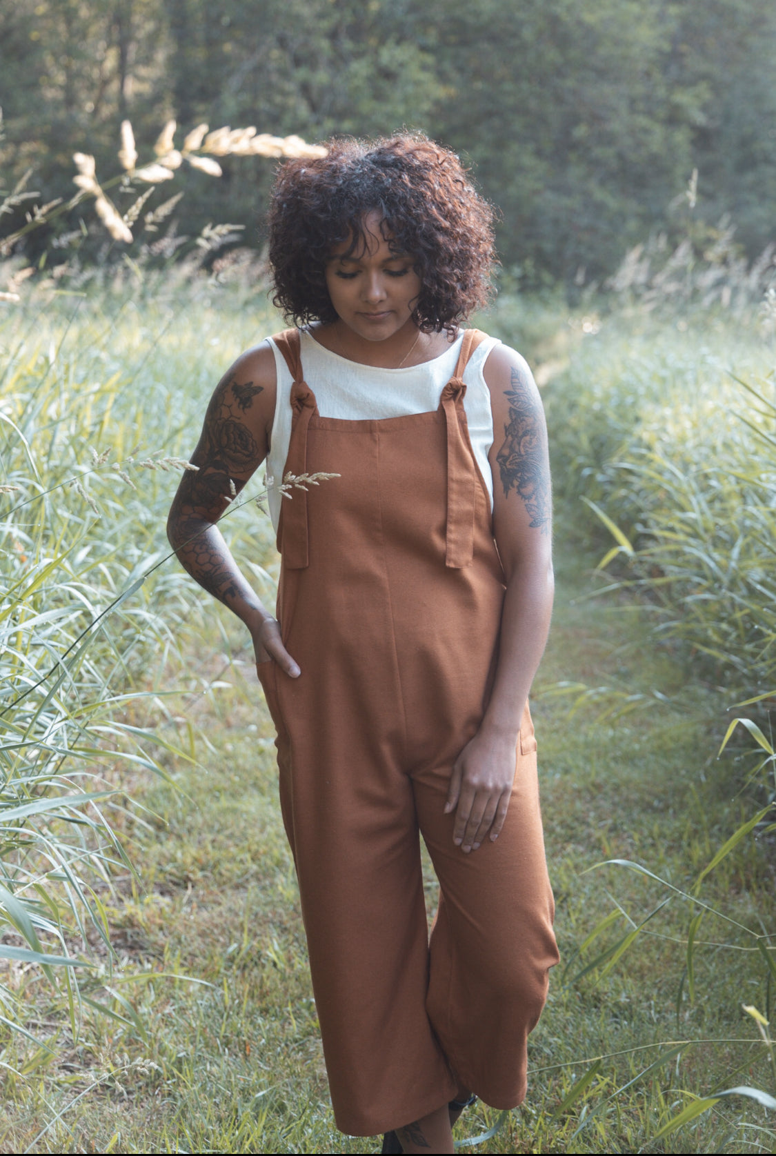 Marketplace - M - Pedal Pusher  Dungarees - Raw Silk - Cinnamon