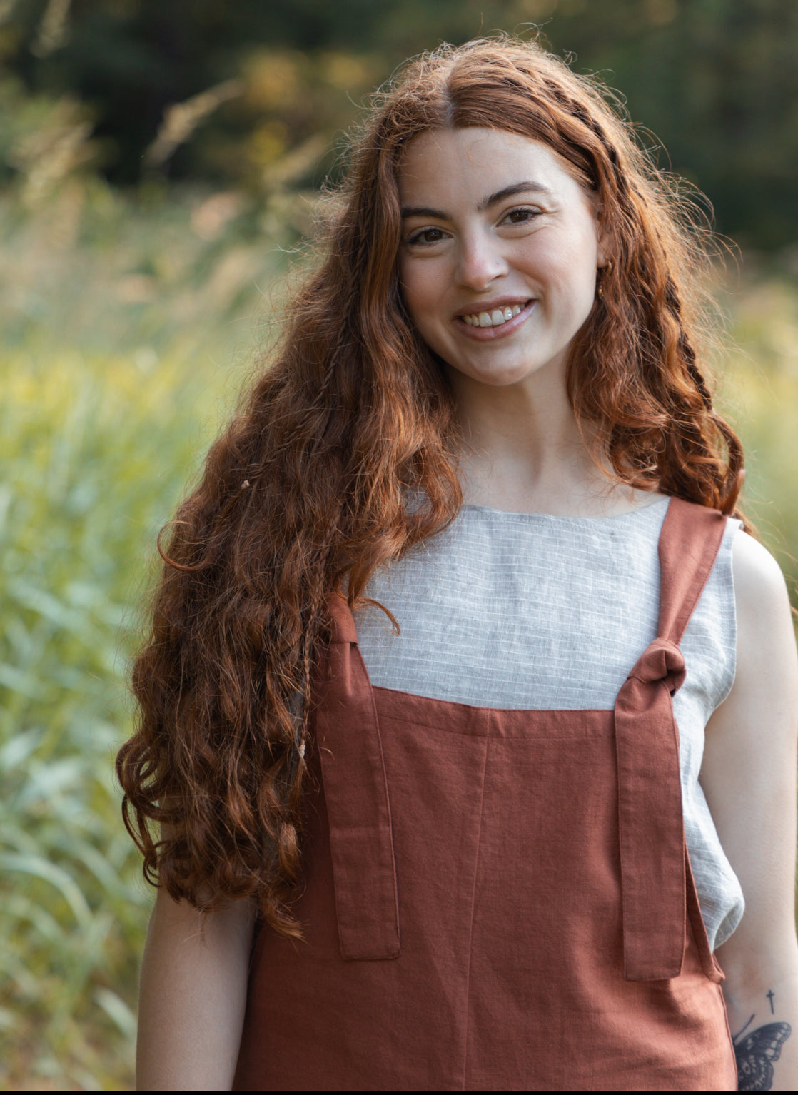 Marketplace - Medium - Dungaree Shorts - Linen Organic Cotton - Brick