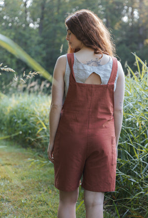 Marketplace - Medium - Dungaree Shorts - Linen Organic Cotton - Brick