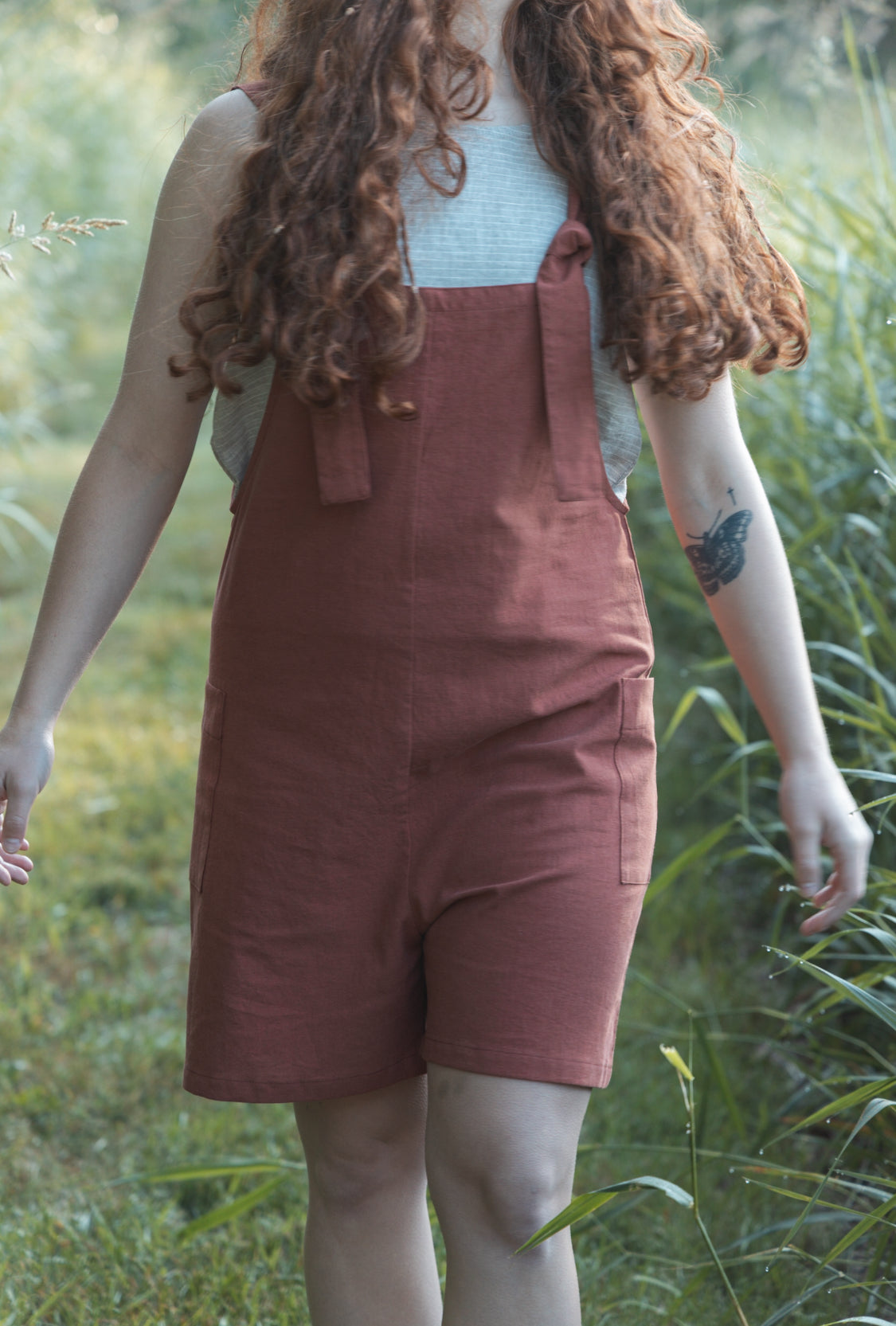 Marketplace - Medium - Dungaree Shorts - Linen Organic Cotton - Brick