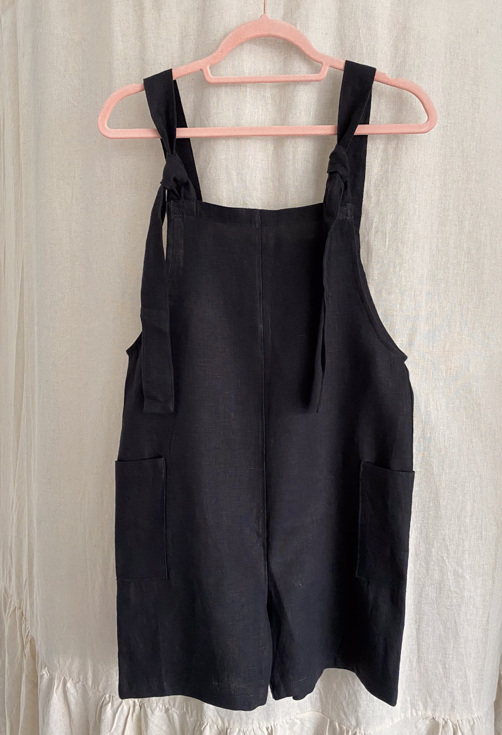 Marketplace - XS - Dungaree Shorts - Linen - Black