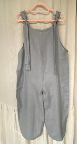 Marketplace - Large - Dungaree Wide Leg Pedal Pushers - Linen - Arctic Blue