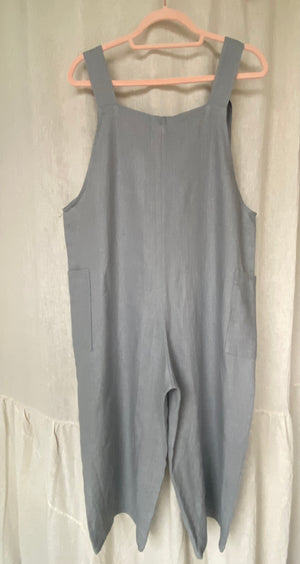 Marketplace - Large - Dungaree Wide Leg Pedal Pushers - Linen - Arctic Blue