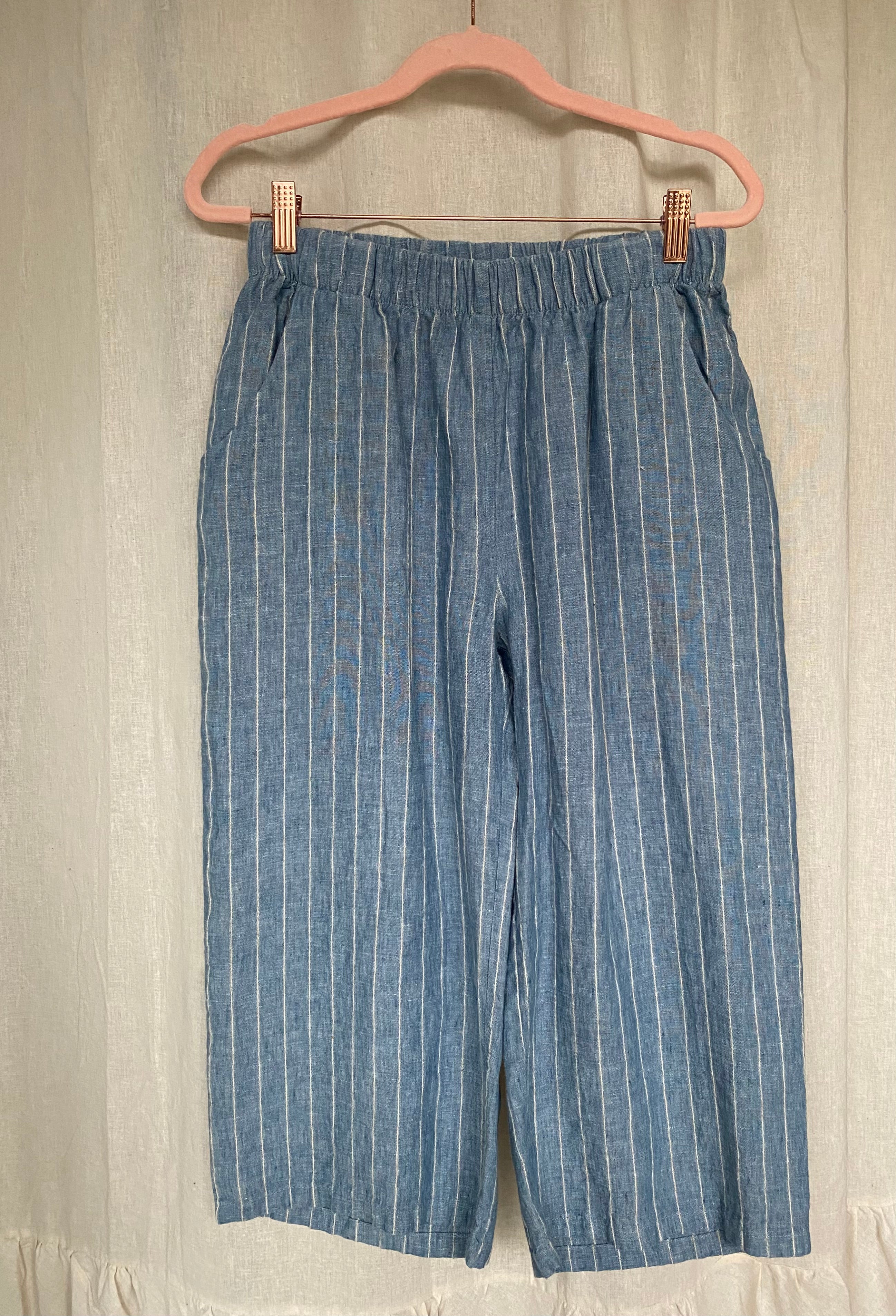 Marketplace, Medium, Pedal Pushers, Linen, Denim Stripe