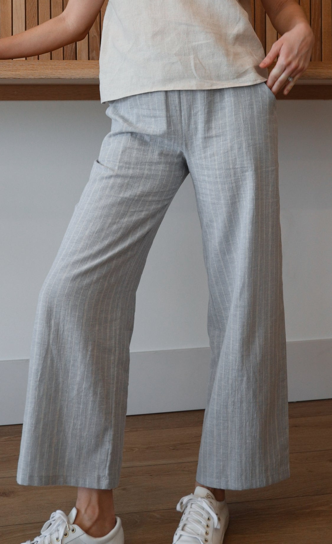 Marketplace - S - Belle Wide Leg Slacks - Hemp Organic Cotton - Blue Stripe