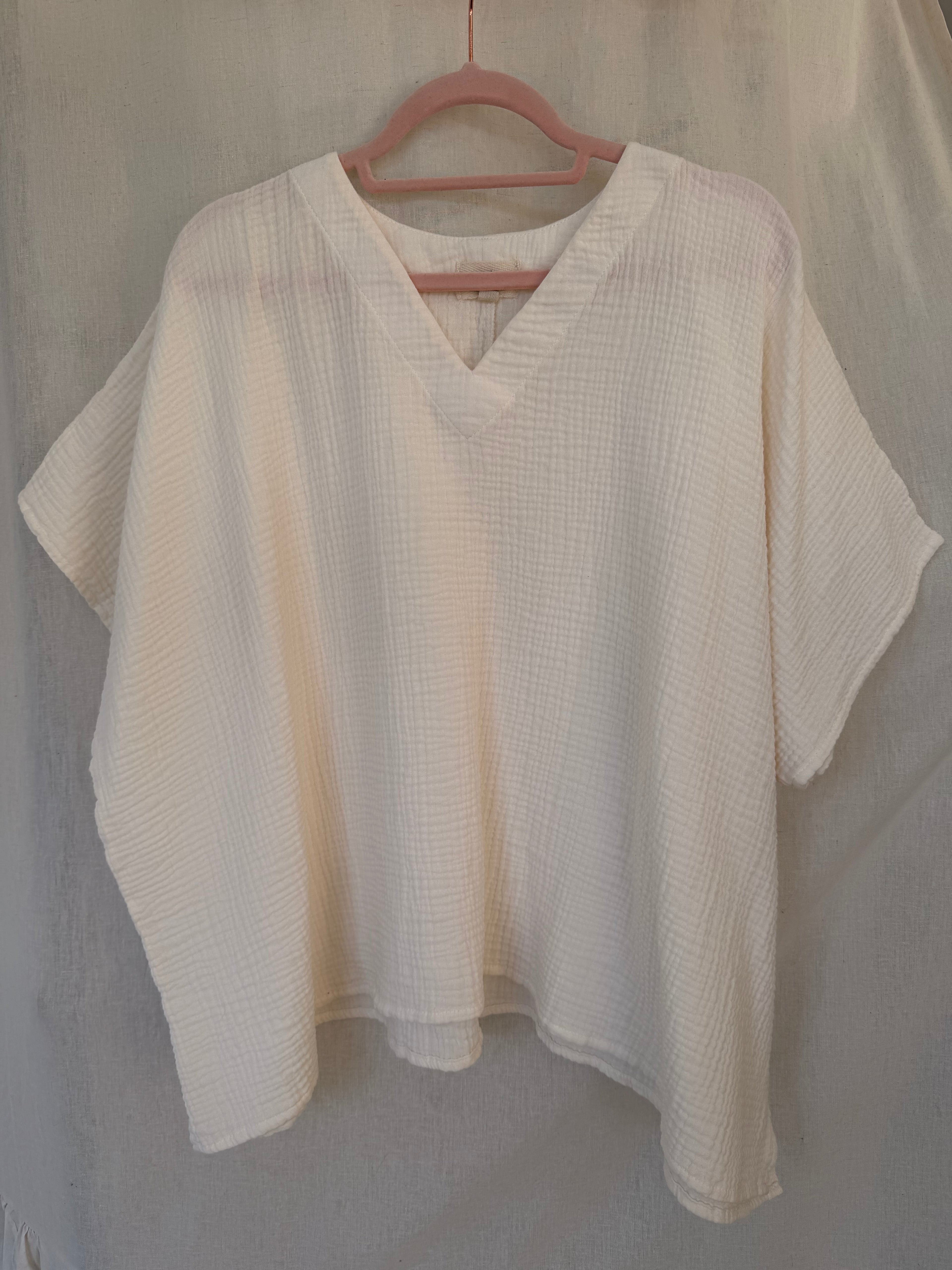 Marketplace - 3X - Cream - V Neck - Gauze Top