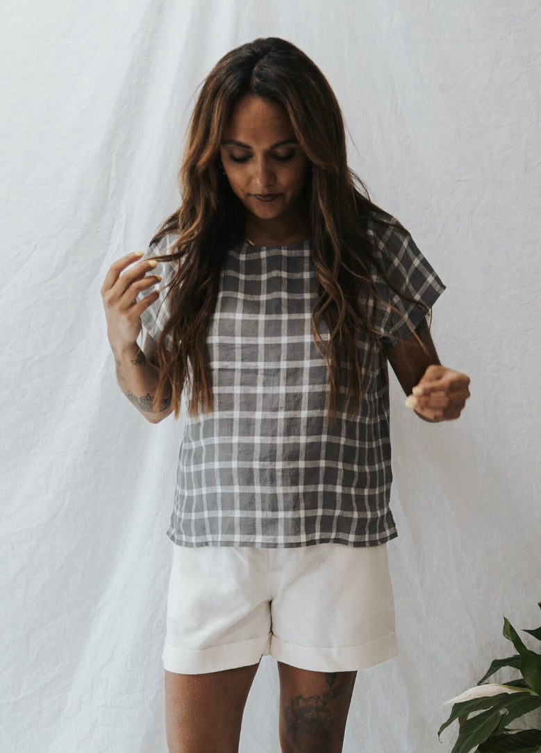 The Box Top -  Linen - Checks & Stripes