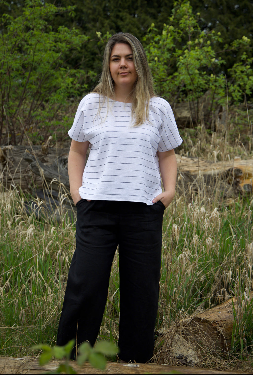 The Box Top -  Linen - Checks & Stripes