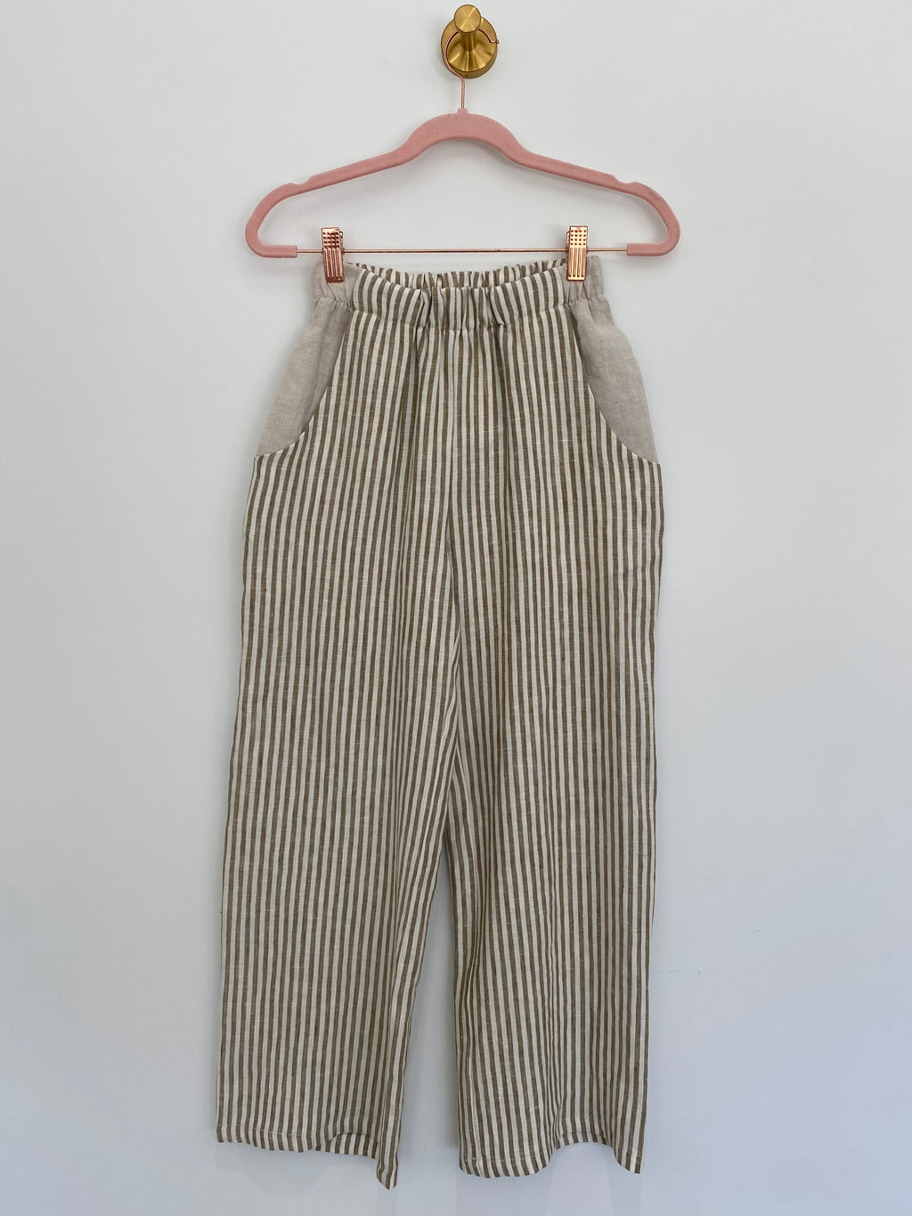Marketplace - XS - Wanderer Wide Leg Slacks - Linen -  Olive Stripe