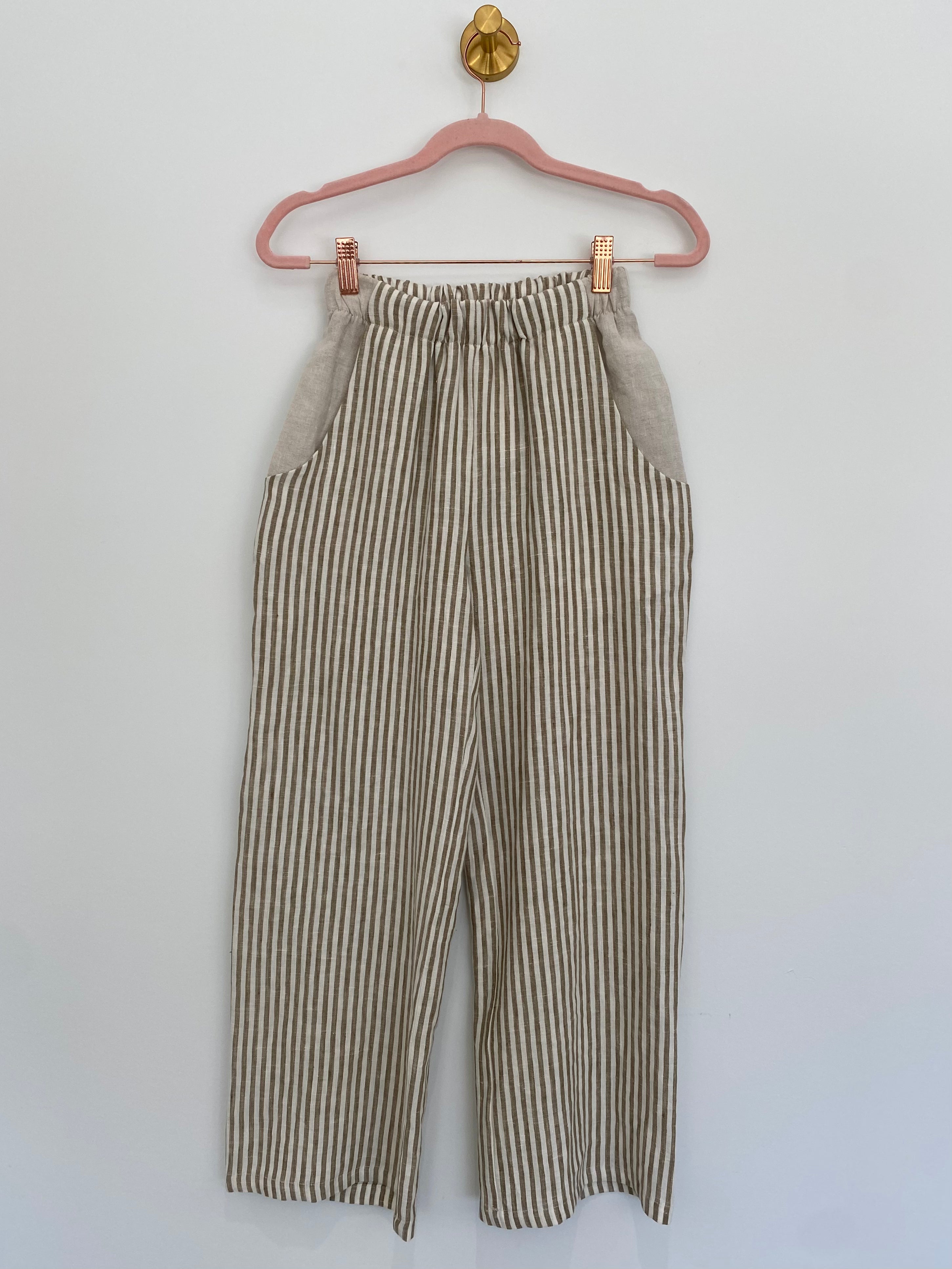 Marketplace - XS - Wanderer Wide Leg Slacks - Linen -  Olive Stripe