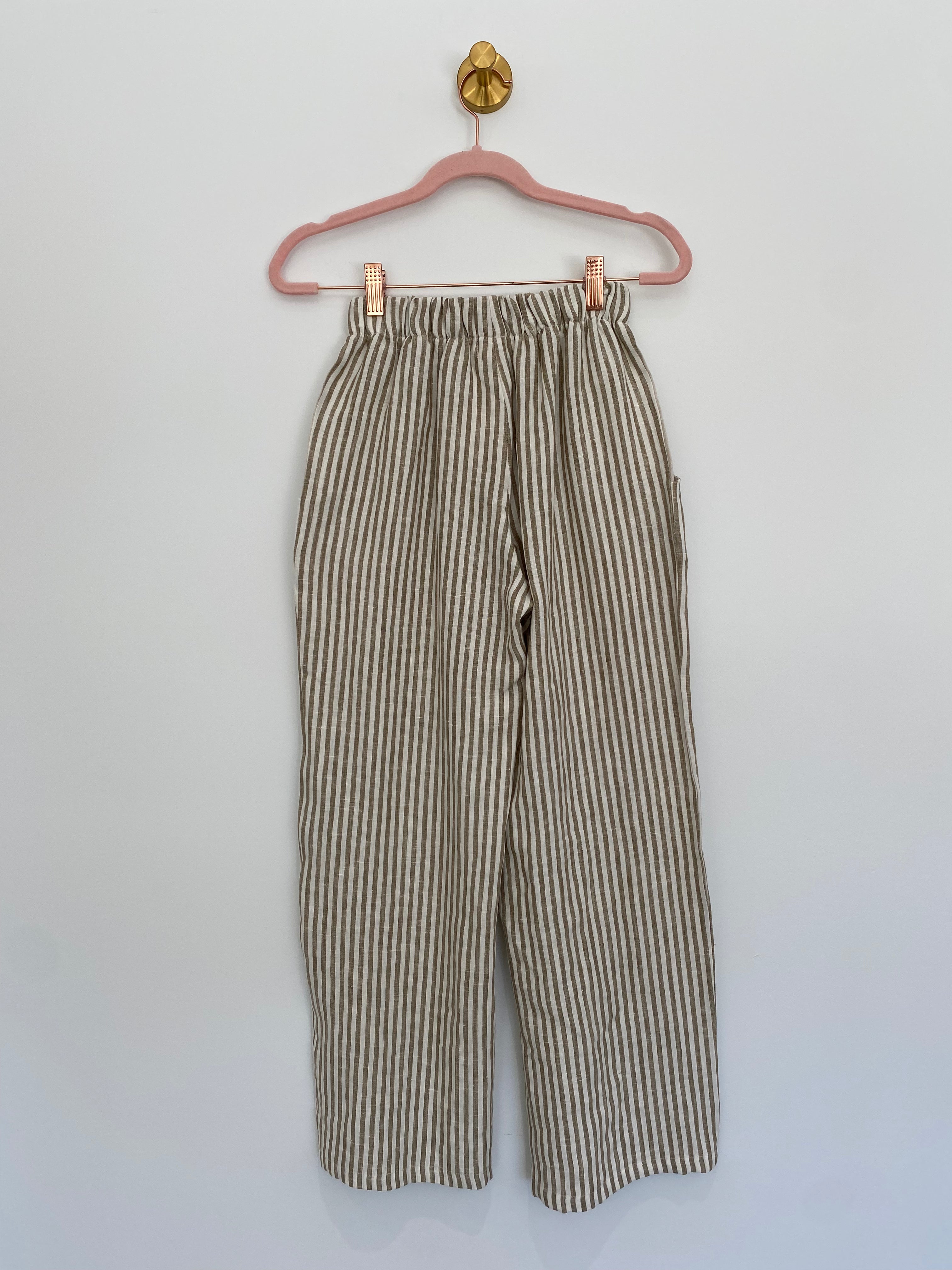 Marketplace - XS - Wanderer Wide Leg Slacks - Linen -  Olive Stripe