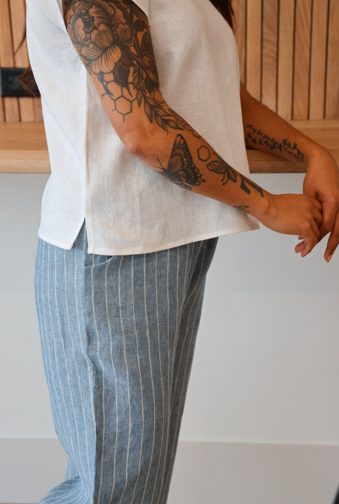 The Wanderer Wide Leg Slacks - Linen Checks & Stripes