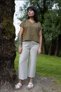 The Wanderer Wide Leg Slacks - Linen Checks & Stripes