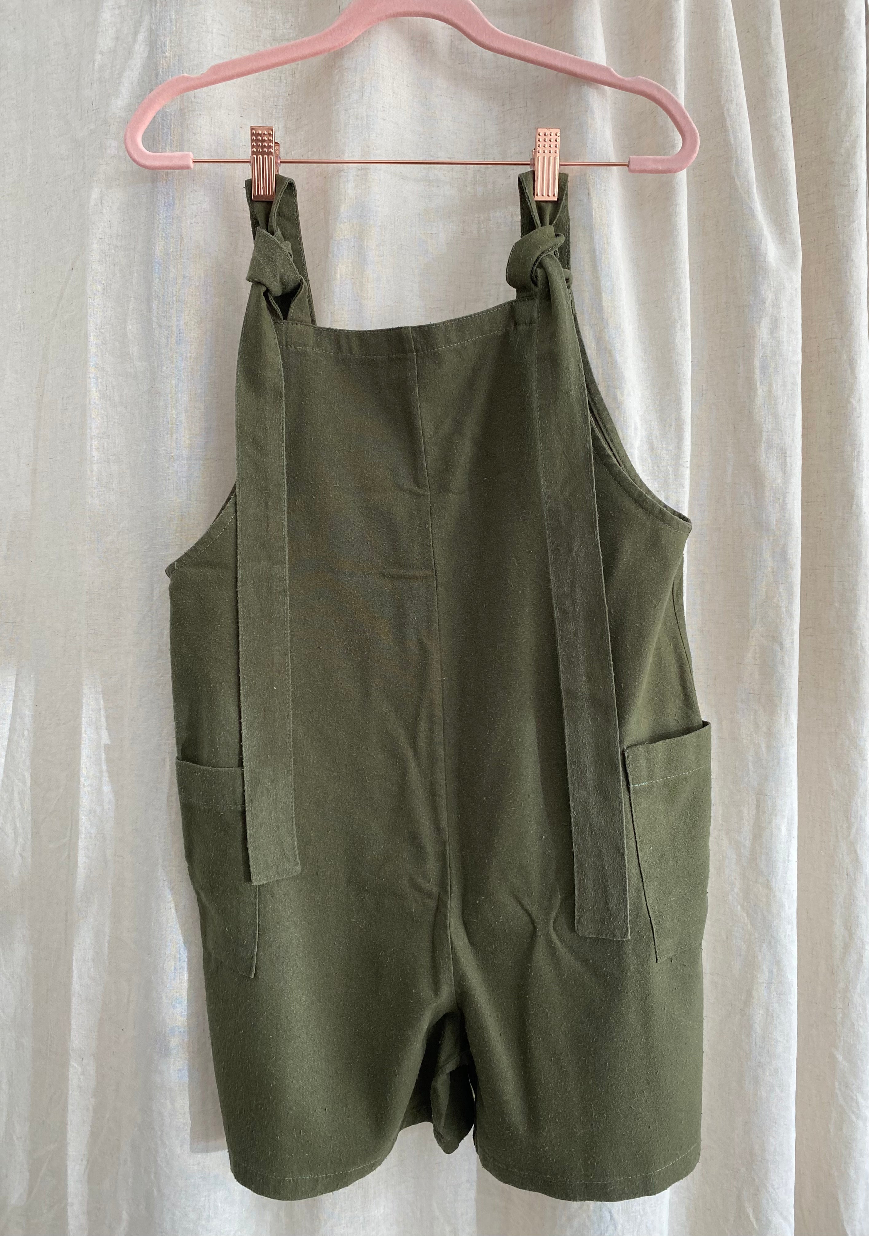 Marketplace - XS - Dungaree Shorts -  Raw Silk - Deep Olive