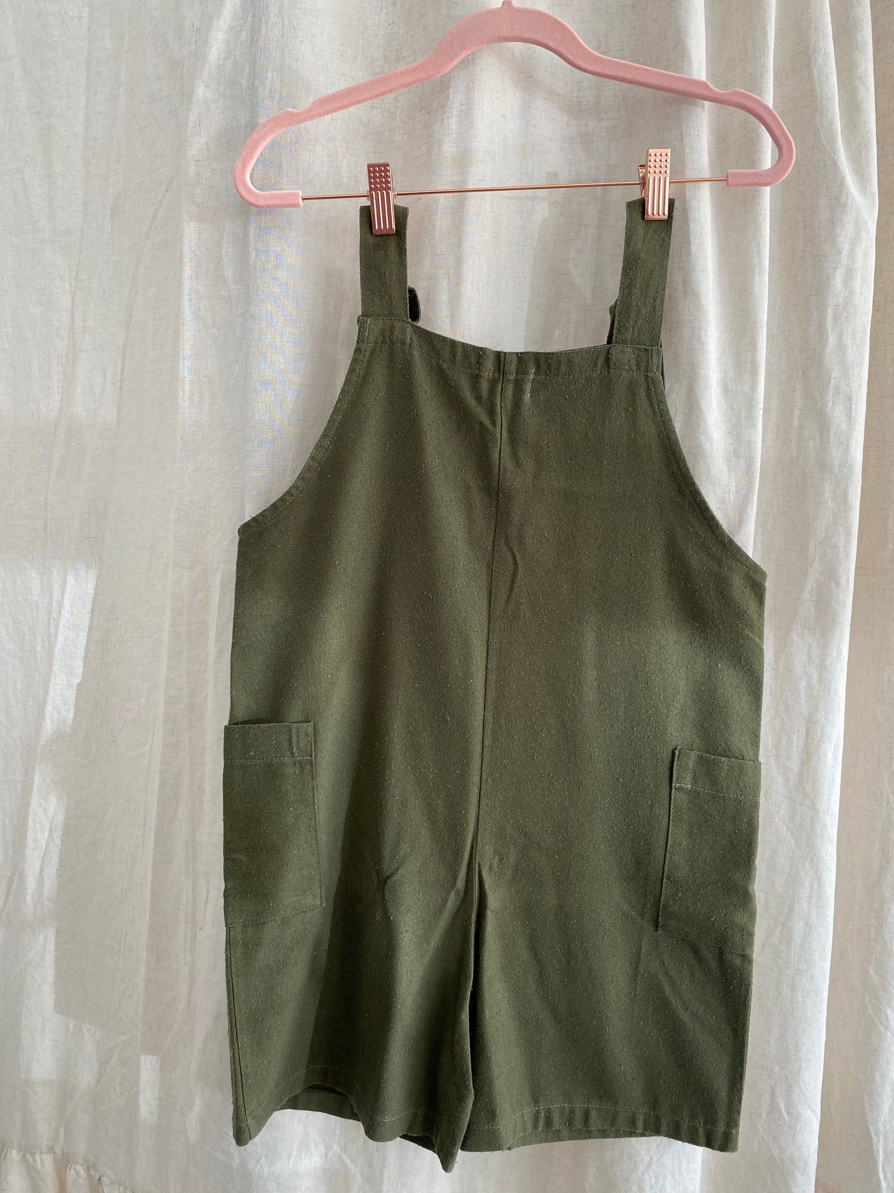 Marketplace - XS - Dungaree Shorts -  Raw Silk - Deep Olive