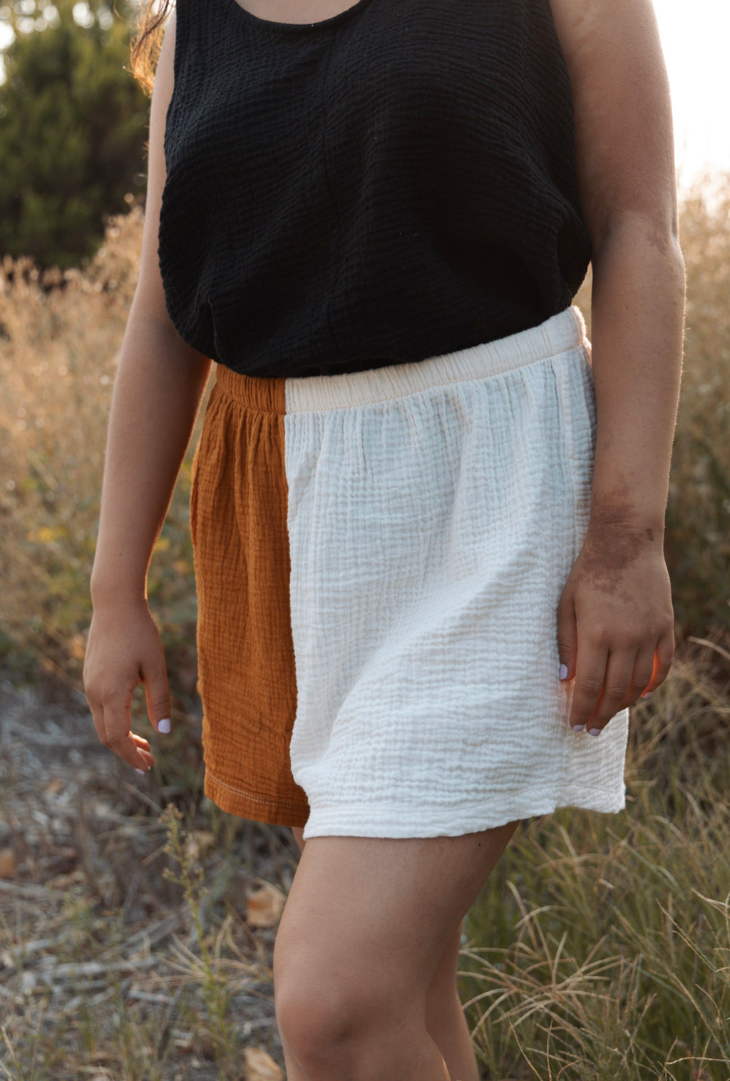 Colour Block - Gauze - Shorts