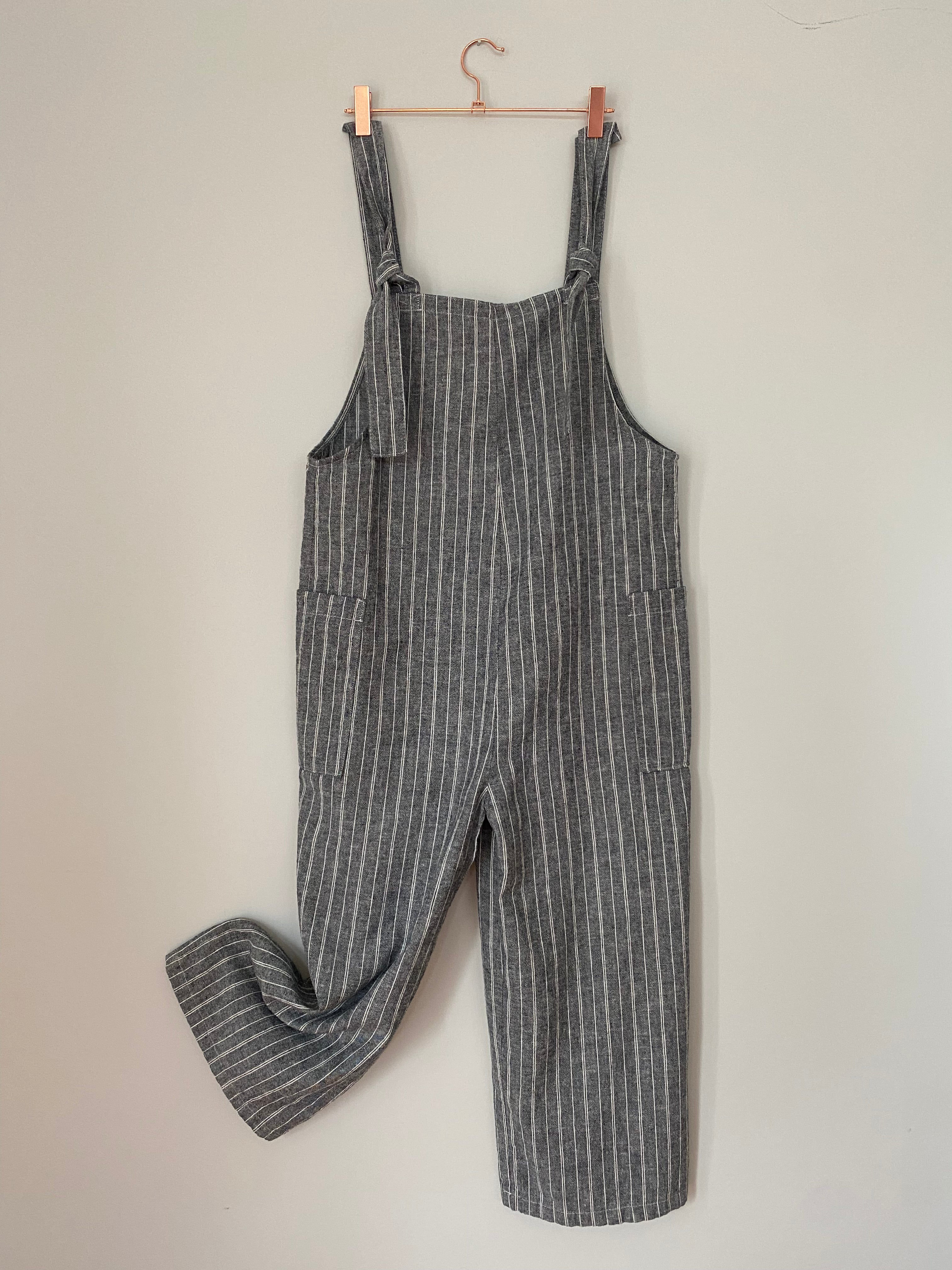 Marketplace - S - Pedal Pusher Dungaree - Hemp Organic Cotton - Charcoal Stripe