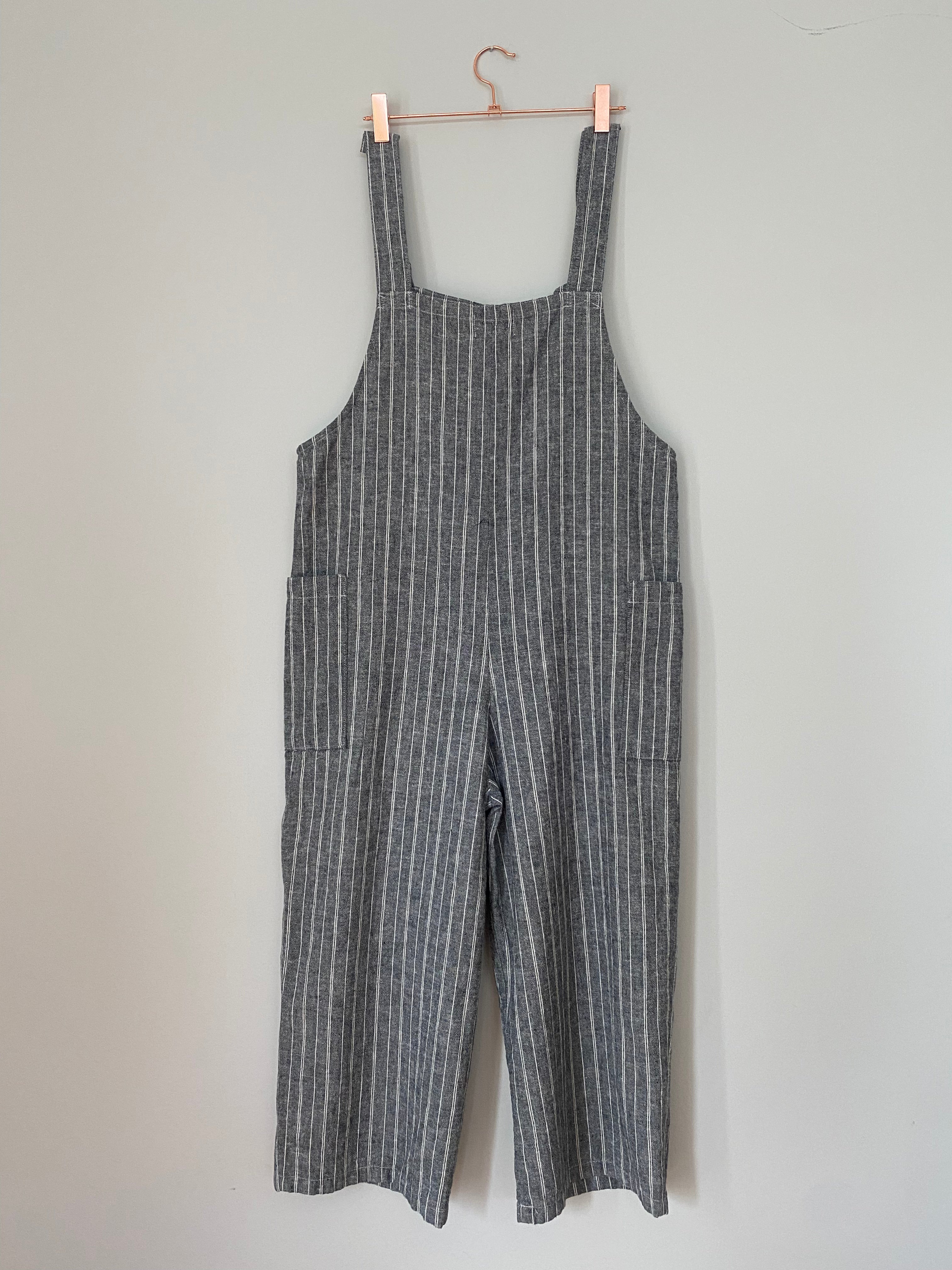 Marketplace - S - Pedal Pusher Dungaree - Hemp Organic Cotton - Charcoal Stripe