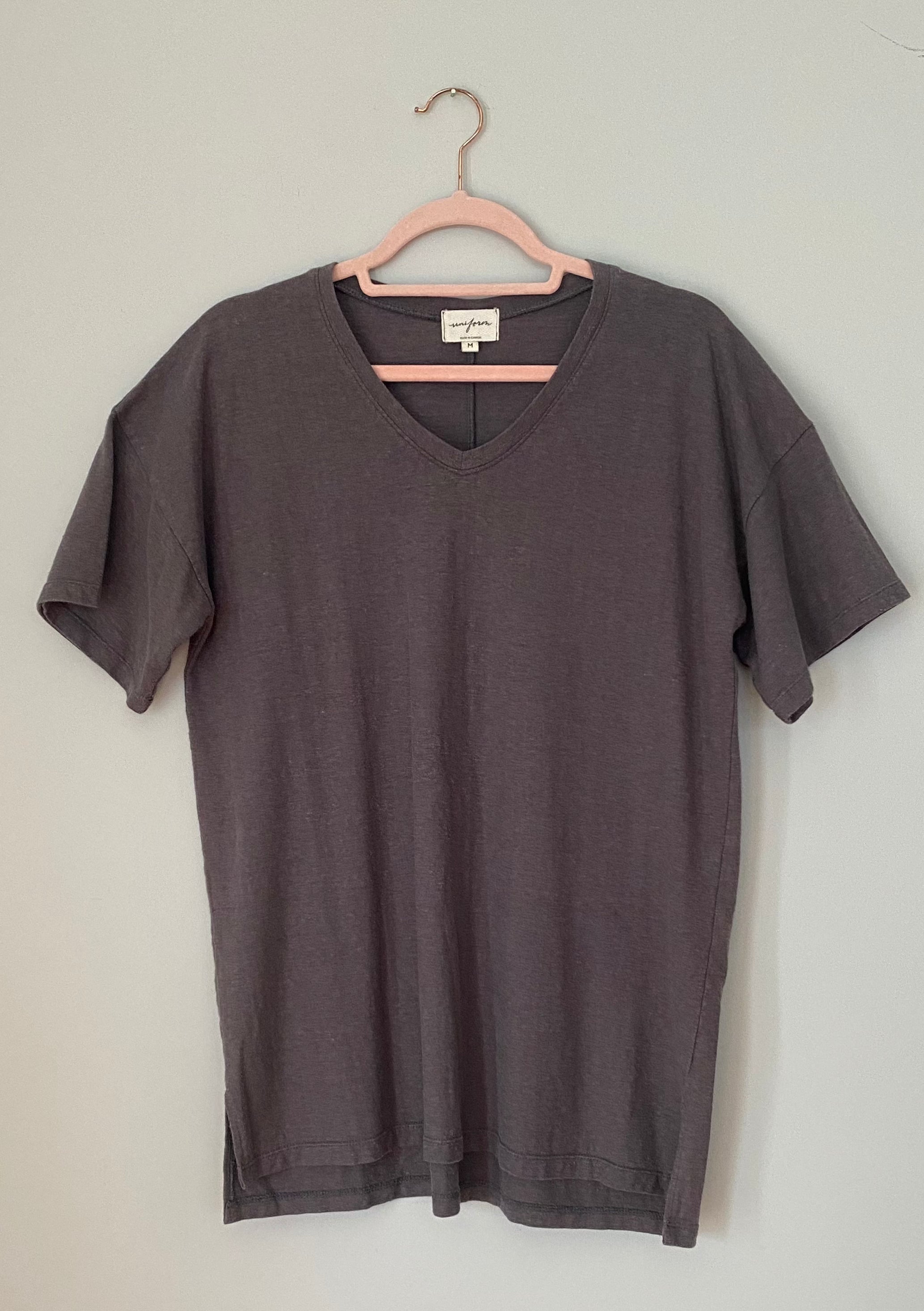 Marketplace, Medium, Tall, T Shirt, V Neck, Hemp Organic Cotton Jersey,  Charcoal