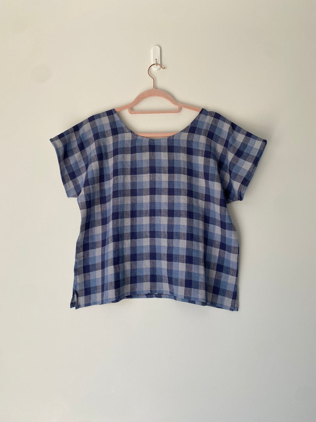 Marketplace - XS - Box Top - Linen - Blue Check