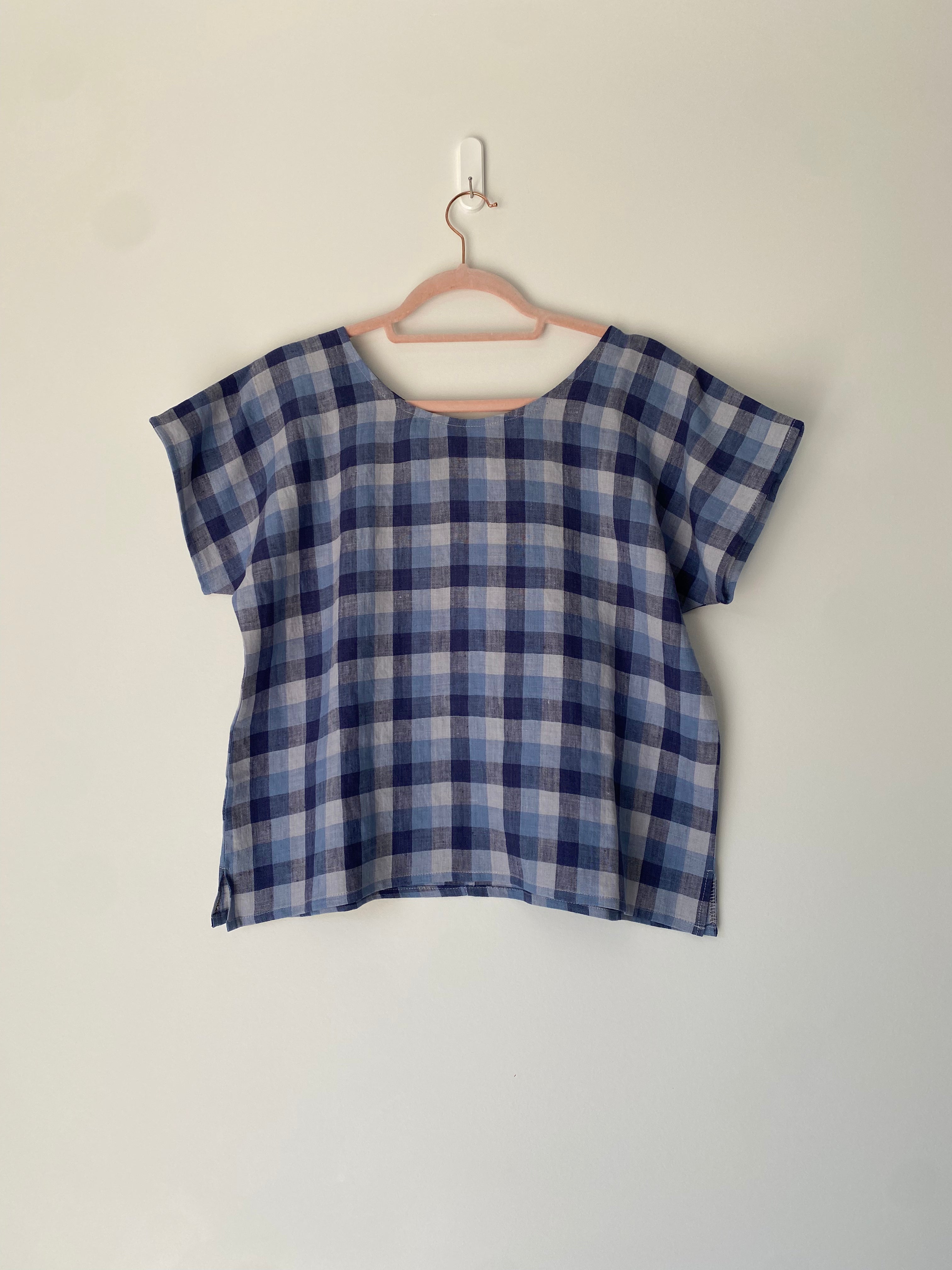 Marketplace - XS - Box Top - Linen - Blue Check