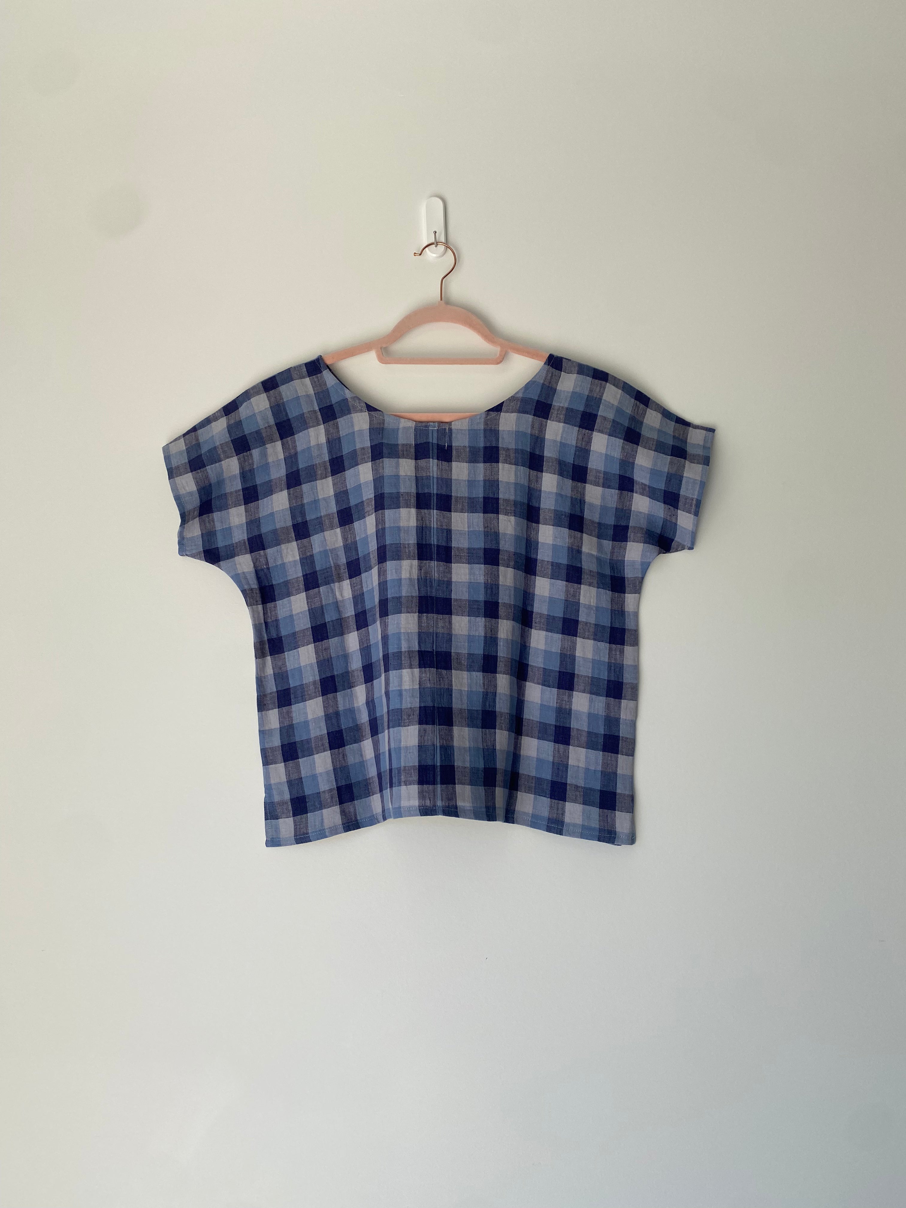 Marketplace - XS - Box Top - Linen - Blue Check