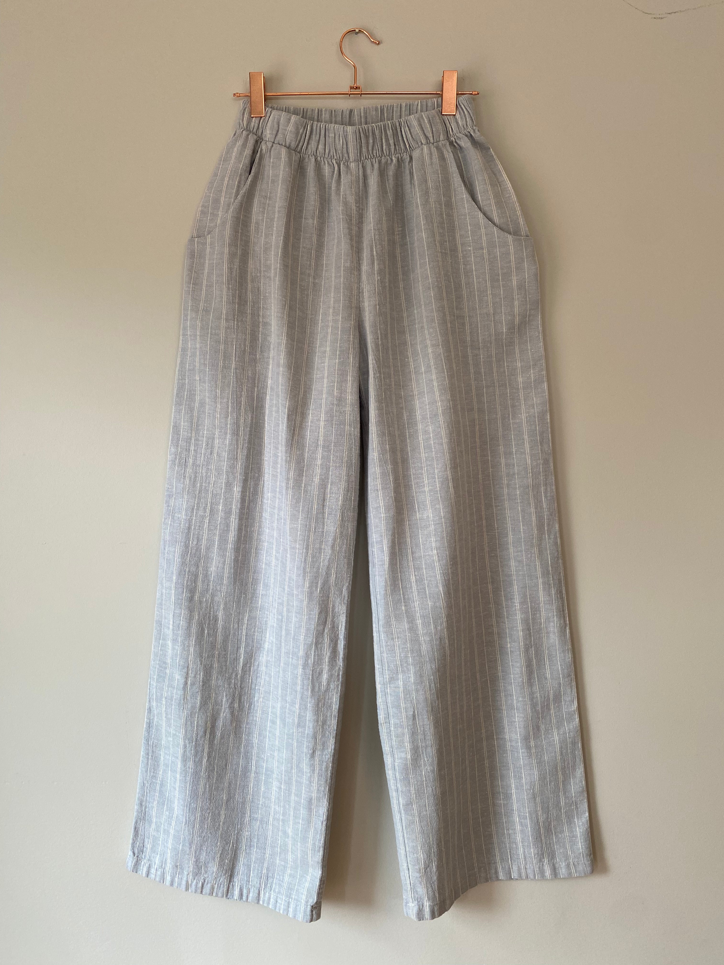 Marketplace - S - Belle Wide Leg Slacks - Hemp Organic Cotton - Blue Stripe