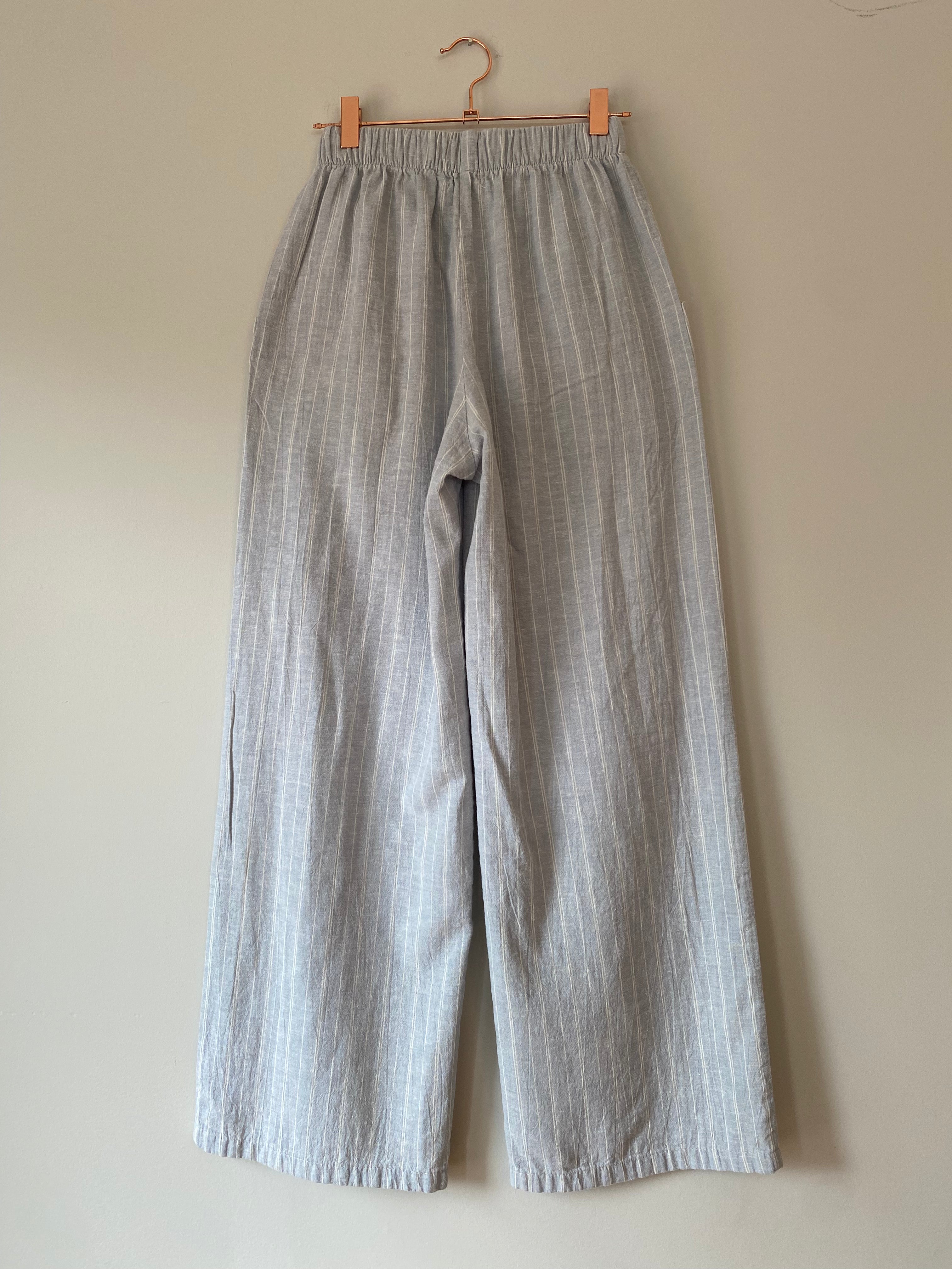 Marketplace - S - Belle Wide Leg Slacks - Hemp Organic Cotton - Blue Stripe