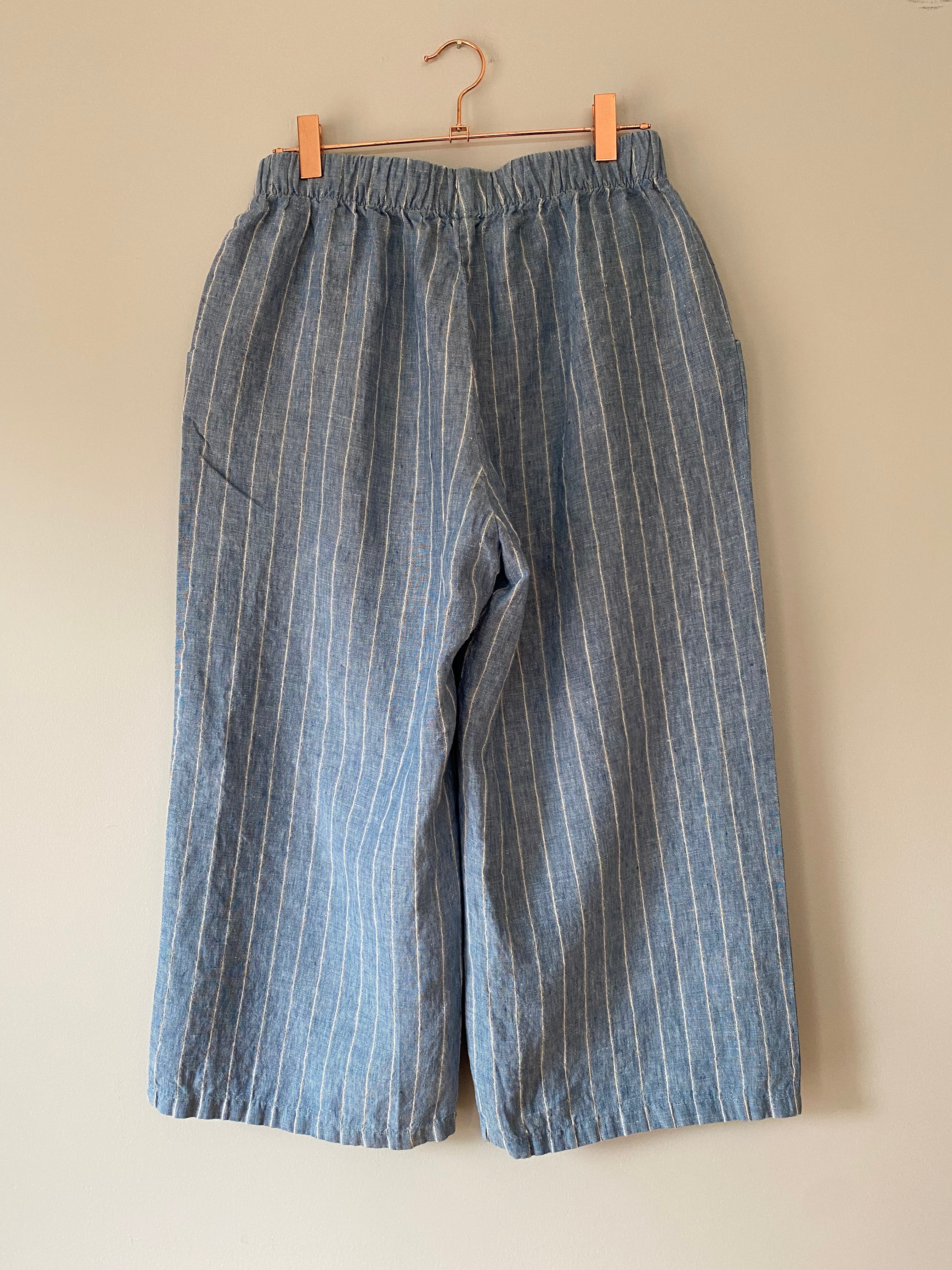 Marketplace, Medium, Pedal Pushers, Linen, Denim Stripe