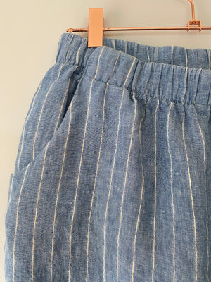 Marketplace, Medium, Pedal Pushers, Linen, Denim Stripe