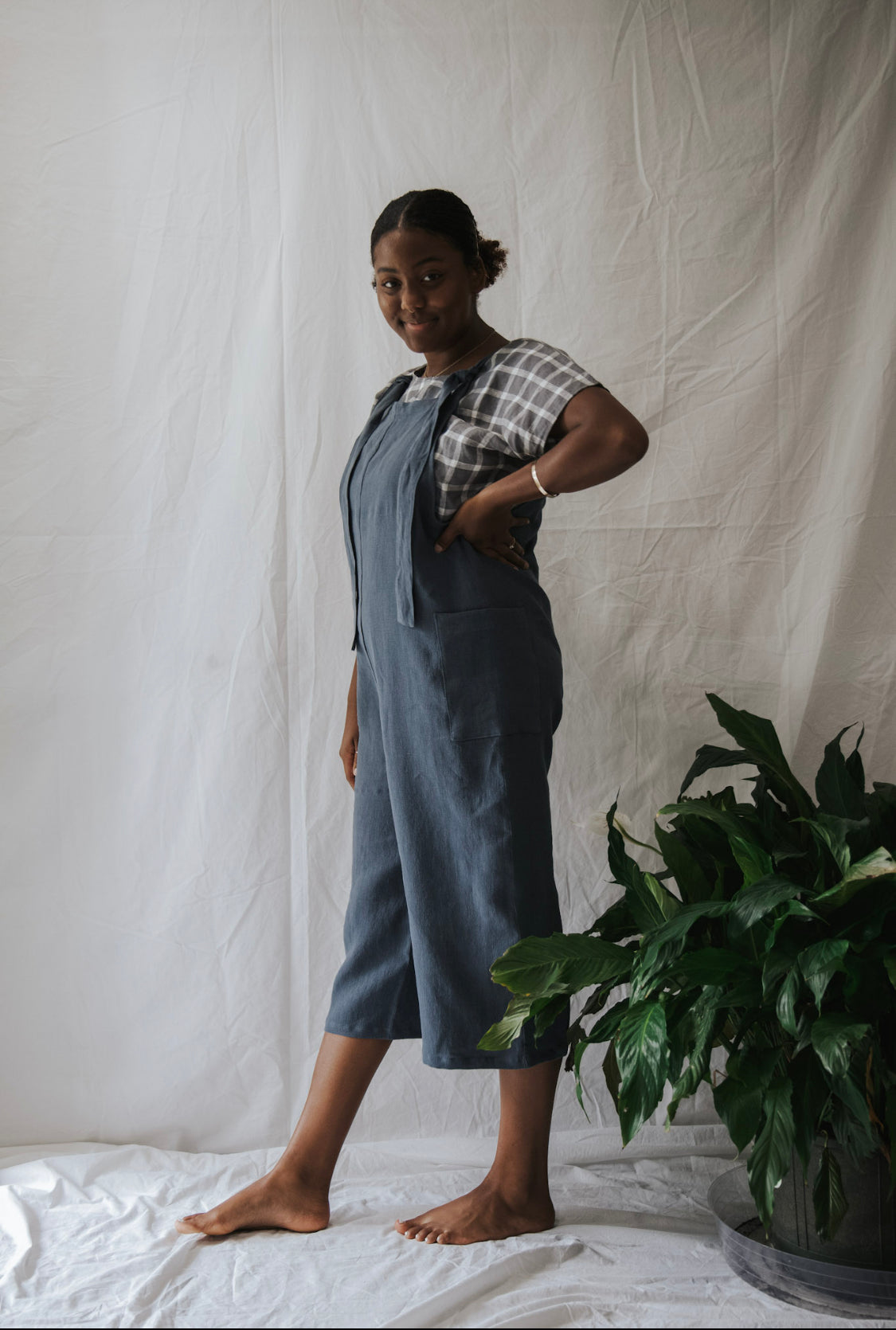 The Dungaree  Pedal Pushers - Antique Linen
